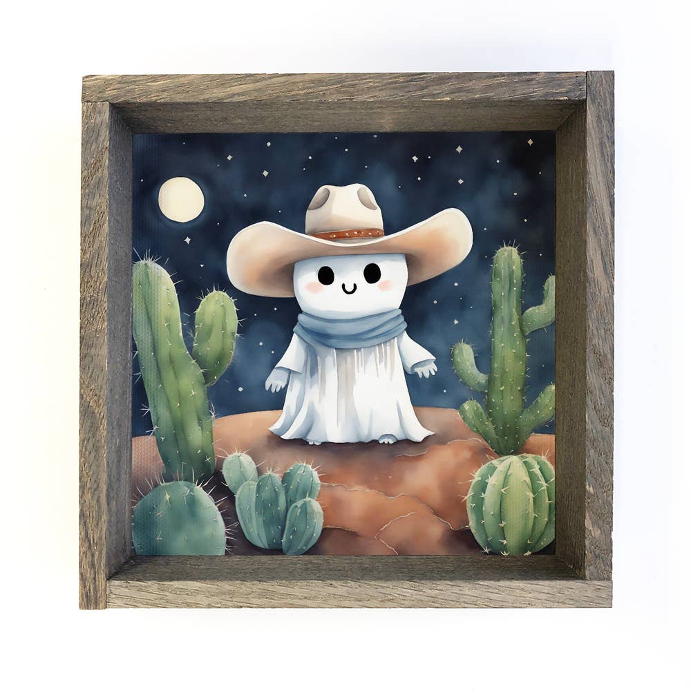 Cute Ghost Cowboy Desert - Halloween Canvas Art - Framed Art