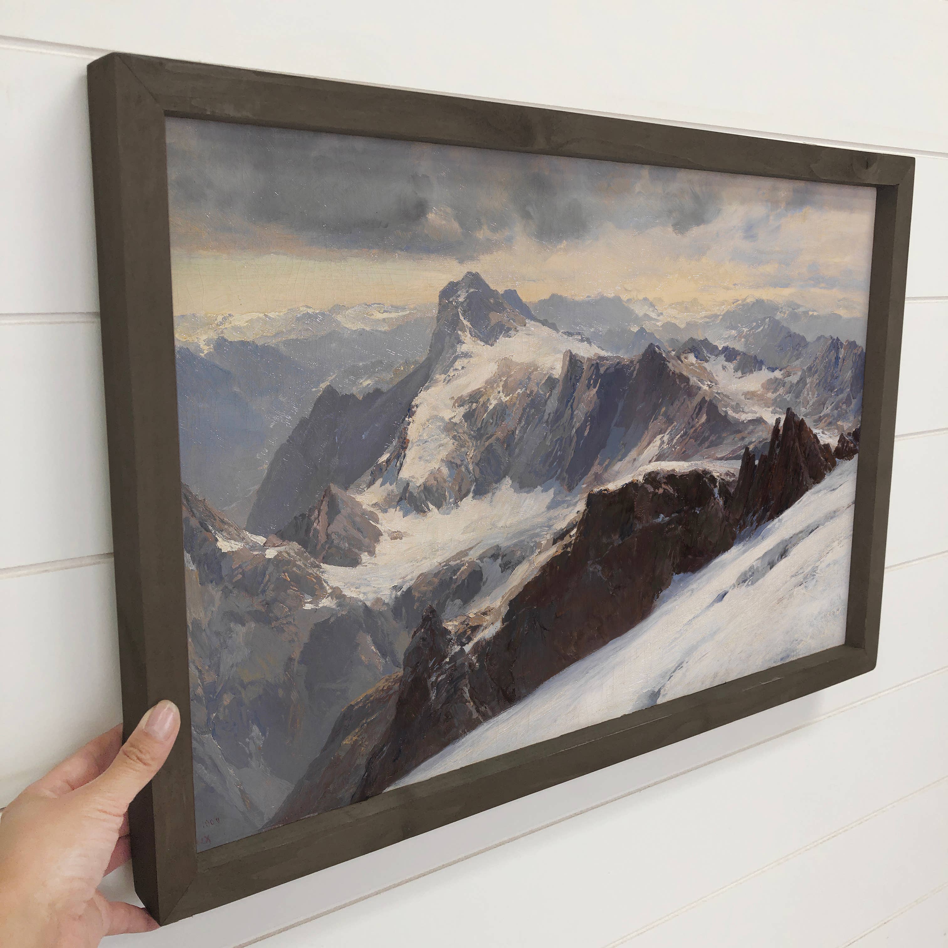 Snow Capped Mountain Tops - Cabin Canvas Art - Wood Framed