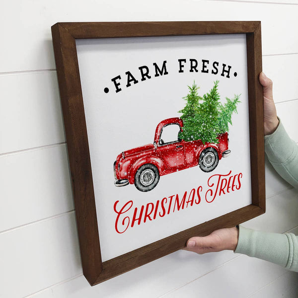 Red Christmas Tree Vintage Truck Little Framed Art Print