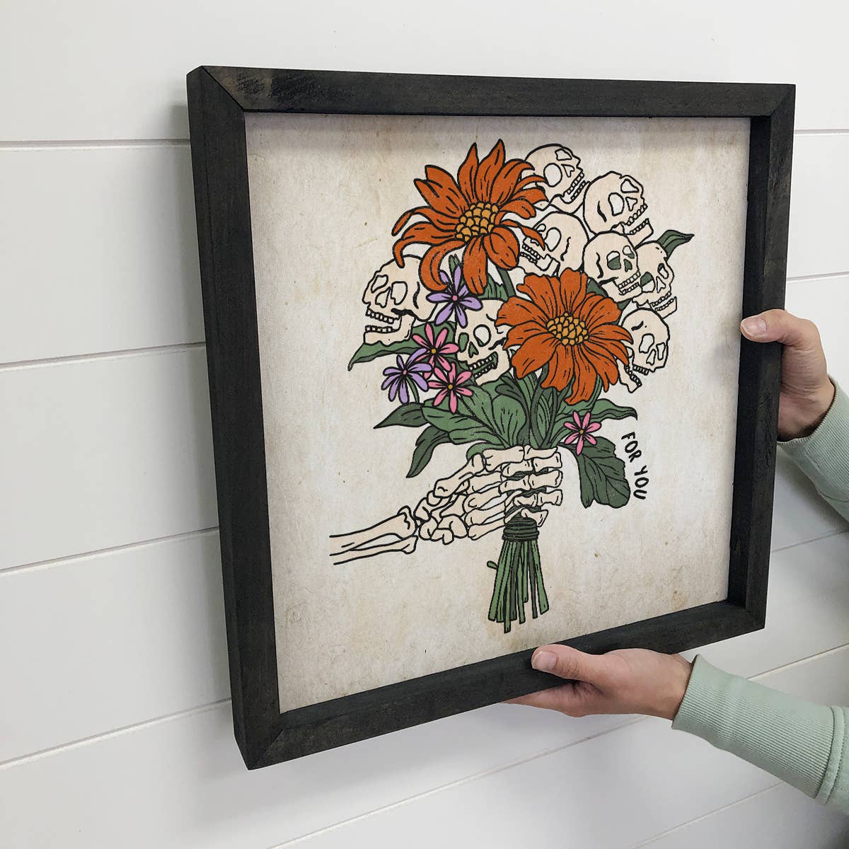 Skull Flowers For You - Seasonal Wall Art - Wood Framed Art