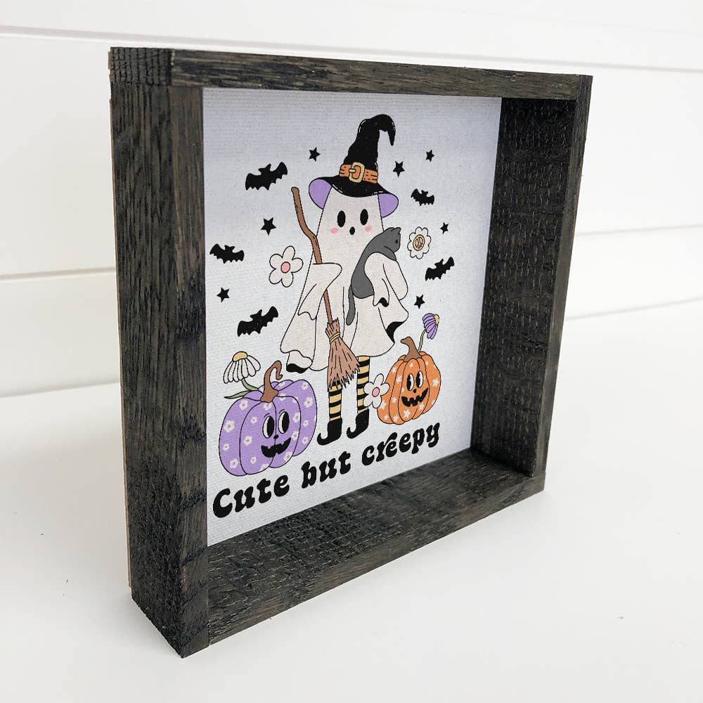 Cute But Creepy Ghost Witch - Halloween Canvas Art - Framed