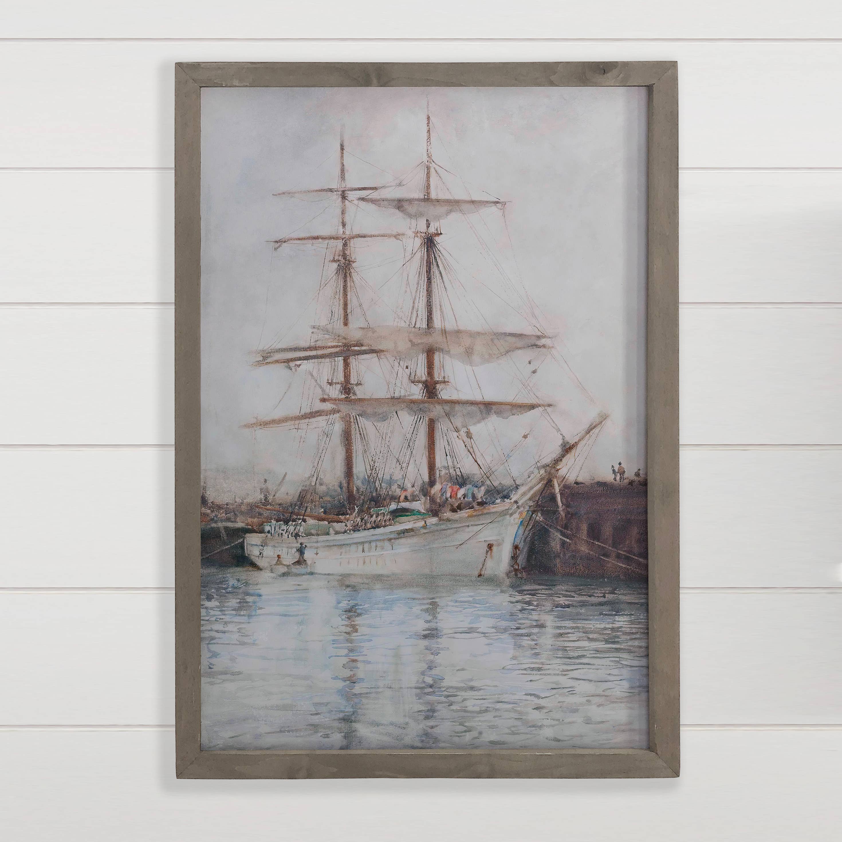 Moored Windjammer - Ship Canvas Art - Wood Framed Wall Art