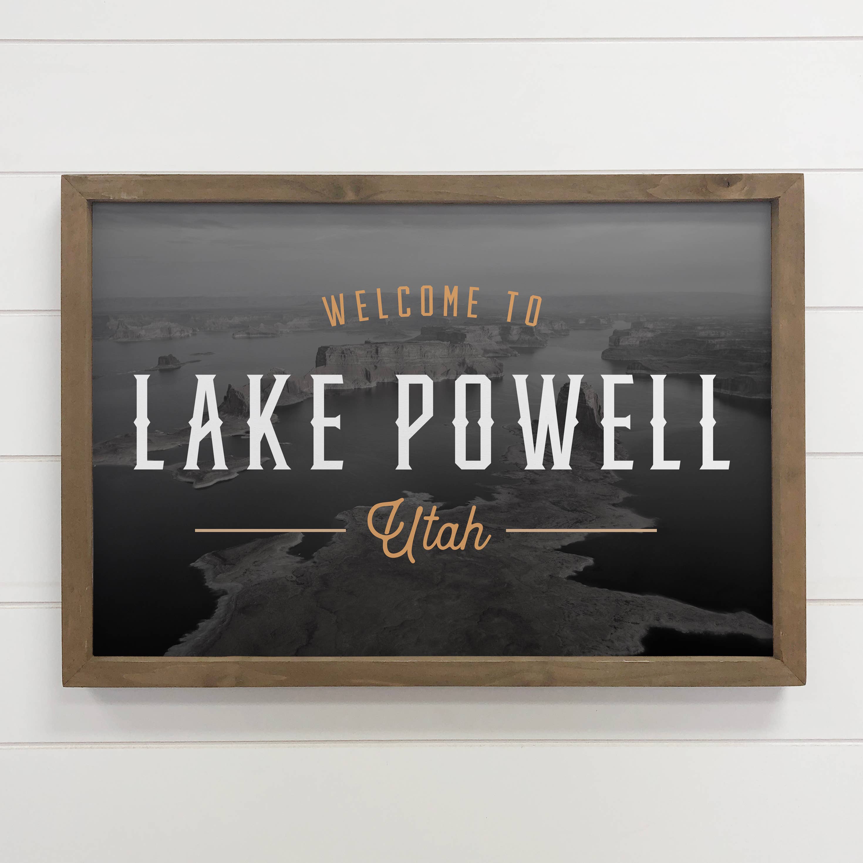 Welcome to Custom Lake Black Background - Wood Framed Sign