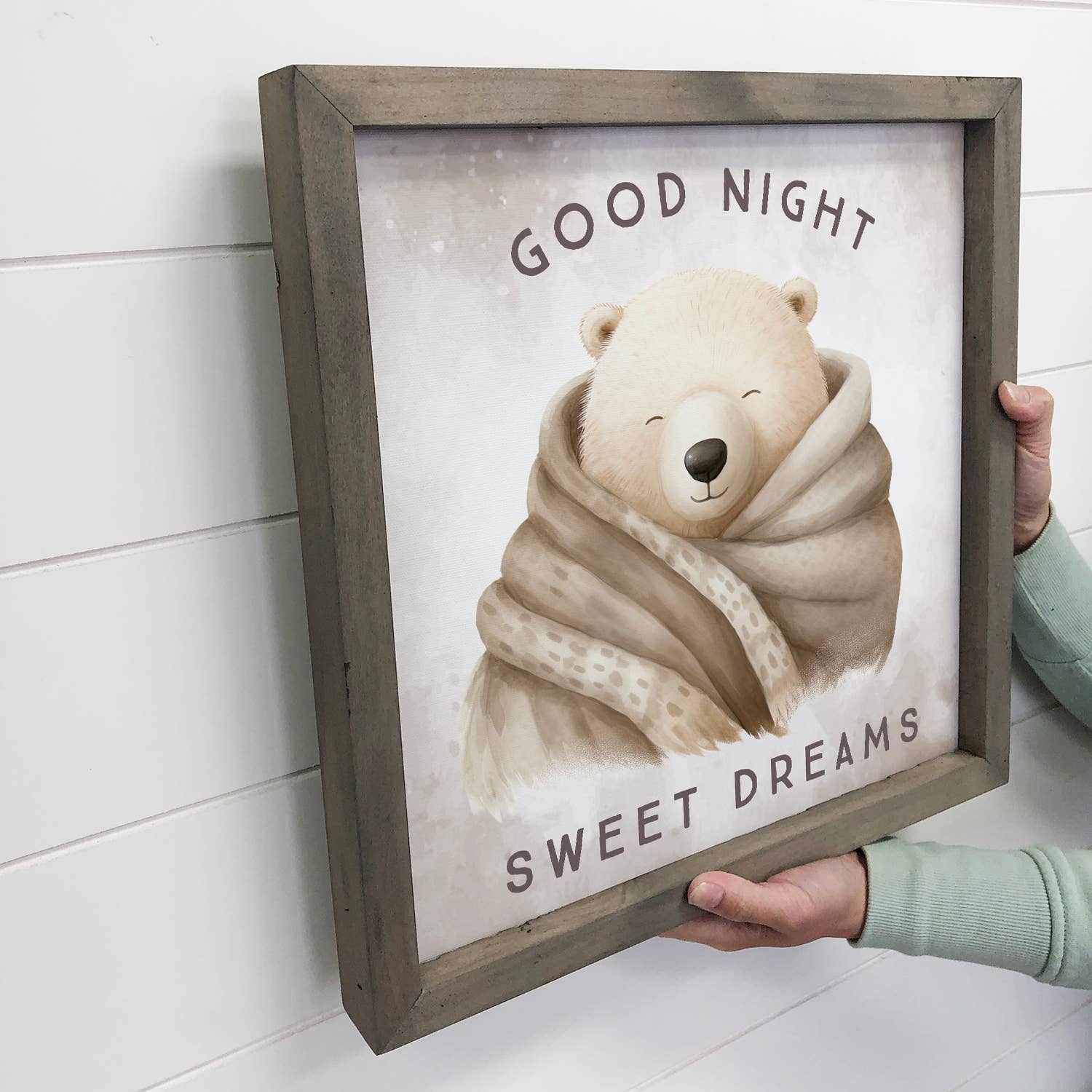 Good Night Polar Bear Blanket - Cute Animal Nursery Wall Art