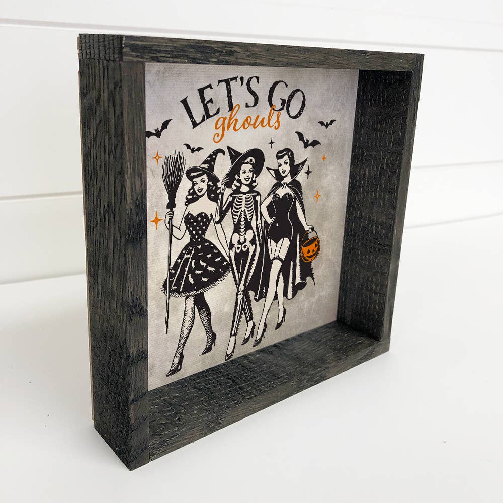 Lets Go Ghouls Witches - Halloween Canvas Word Art - Framed