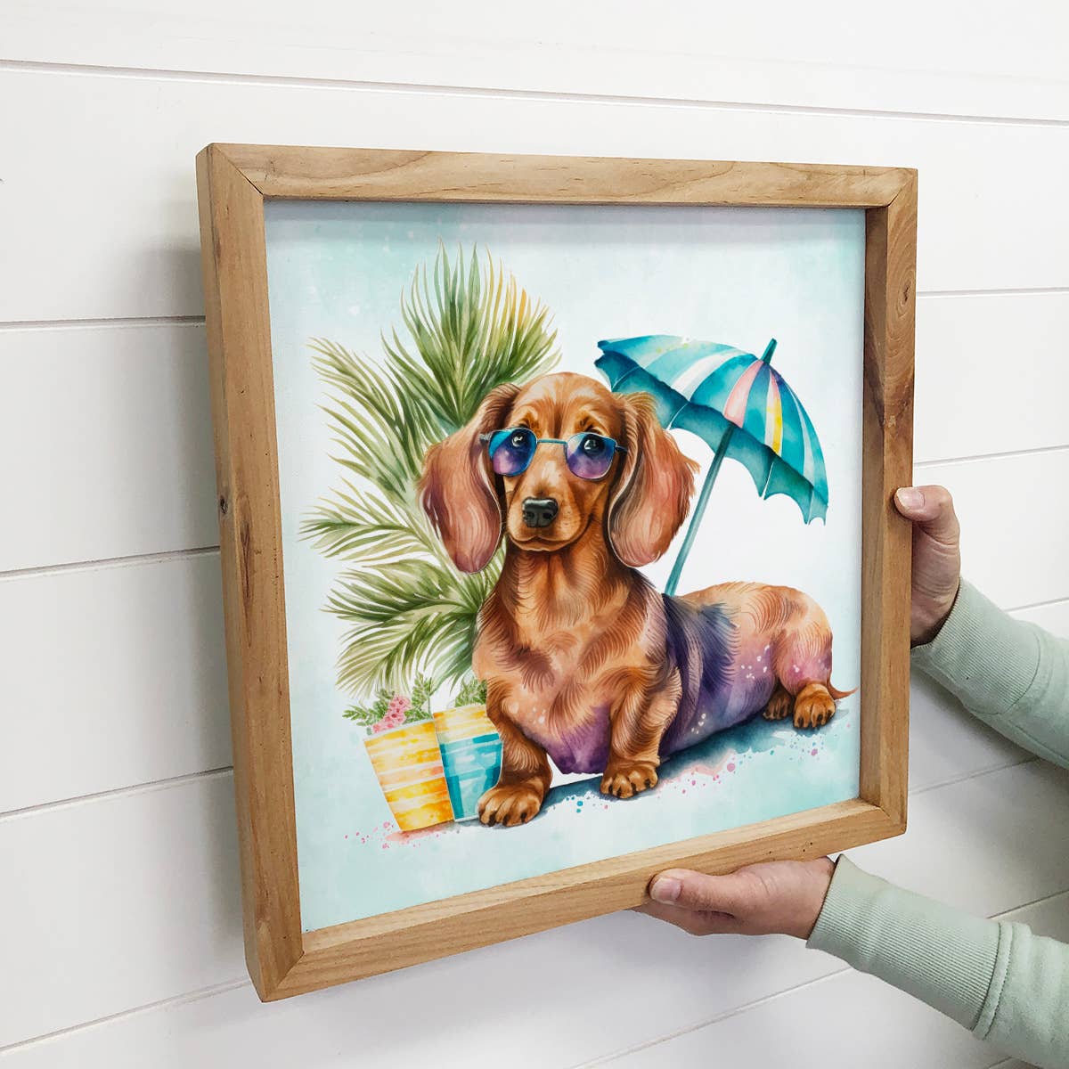 Dauchund Dog Summer Dog Small Canvas Sign- Beach Dog