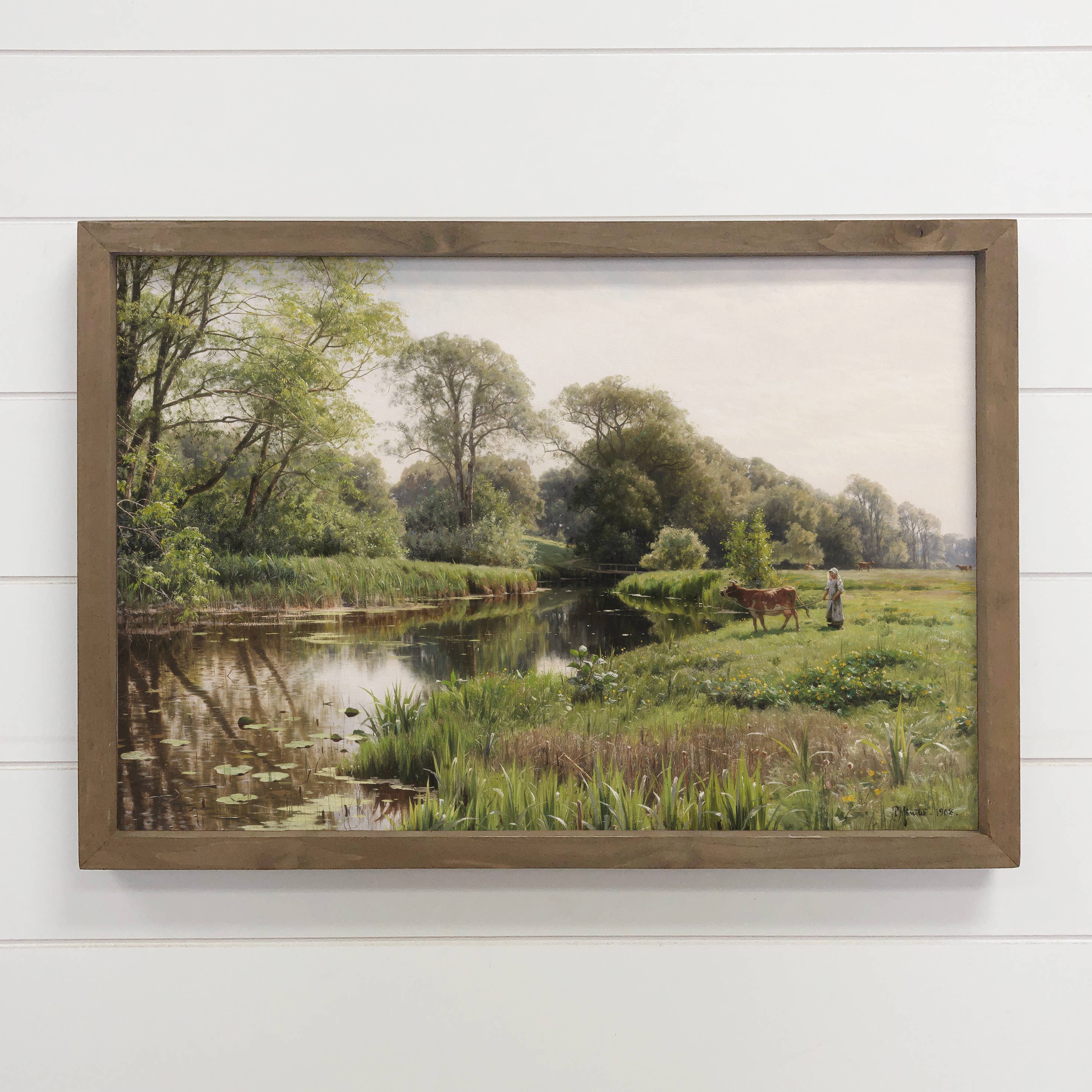 Farmgirl By the River - Farmhouse Canvas Art - Wood Framed