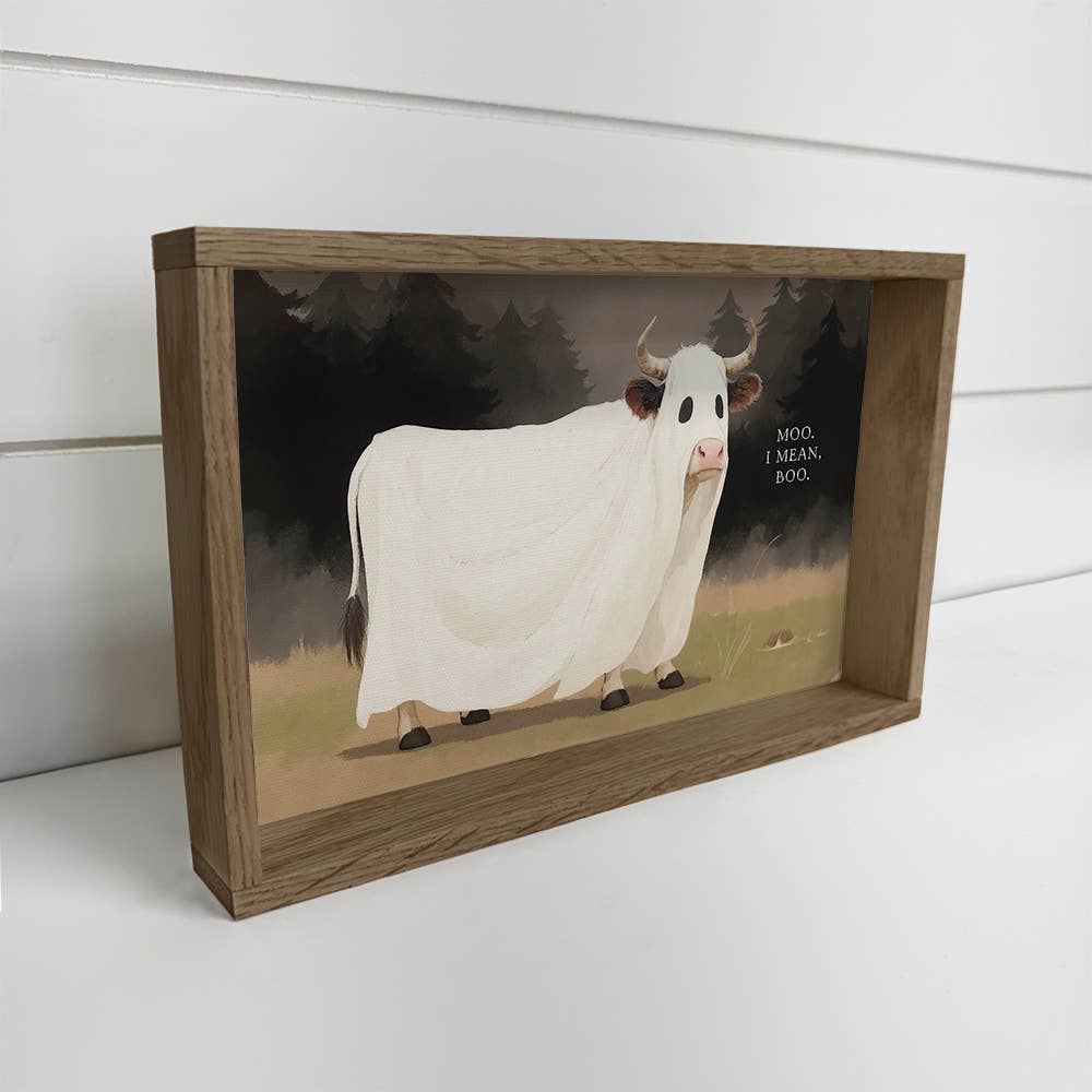 Cow Ghost - Funny Cow Halloween Canvas Art - Wood Framed Art