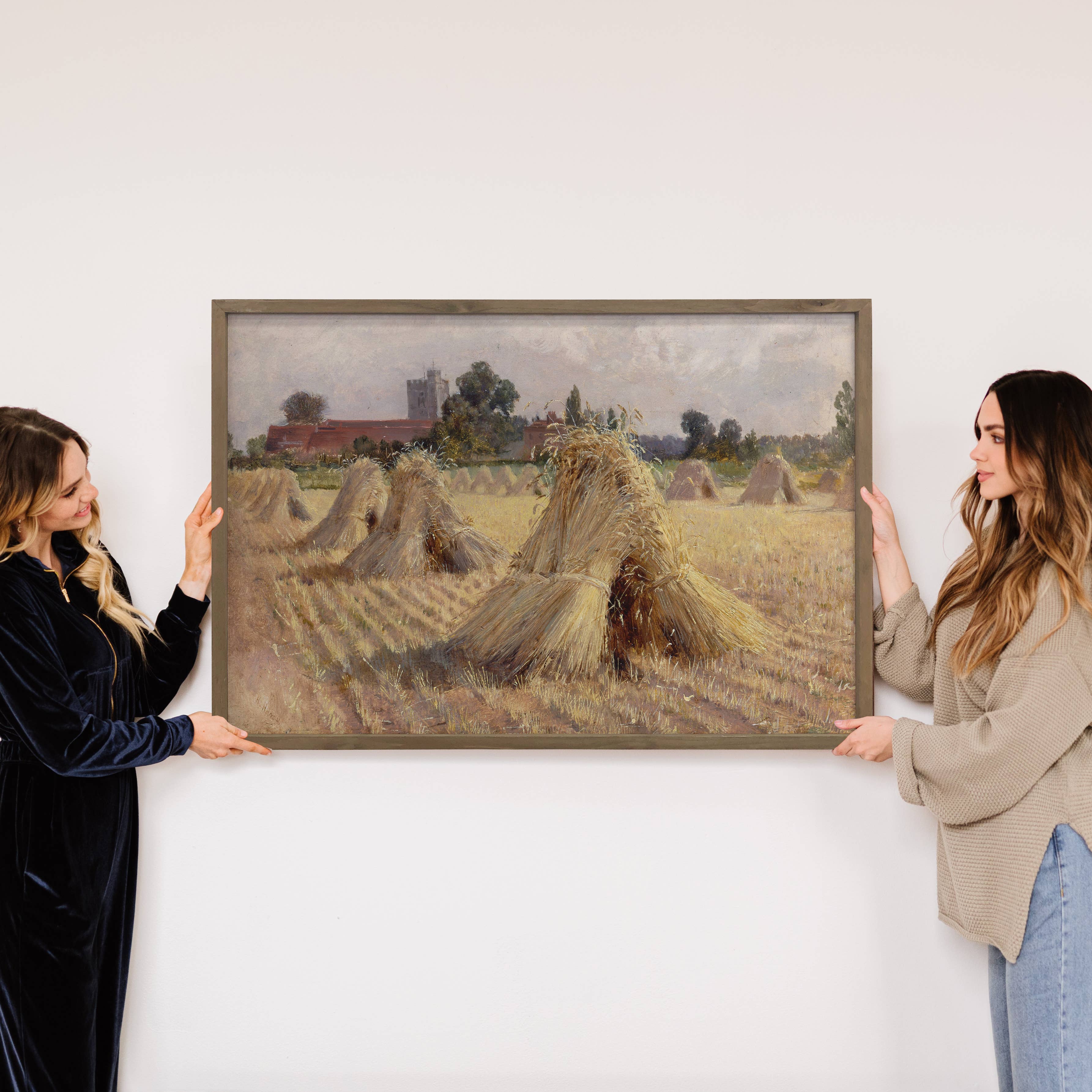 Corn Stooks - Landscape Canvas Art - Wood Framed Nature Art