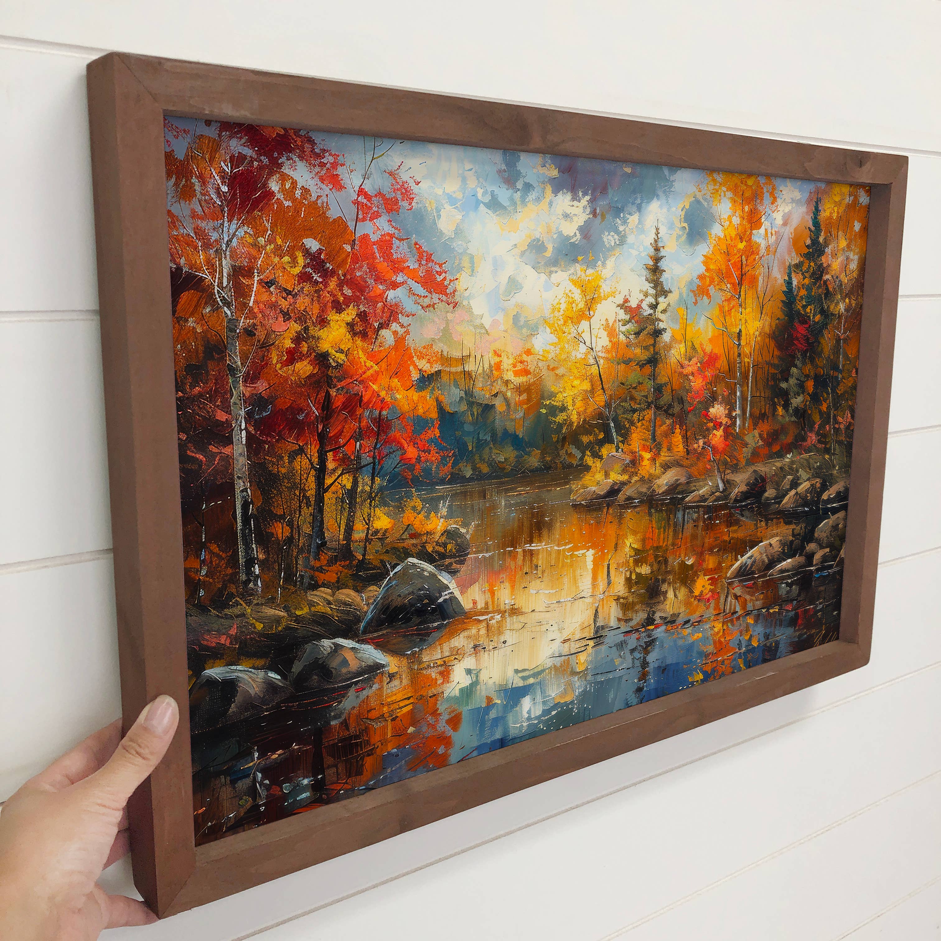 Autumn River Scene - Fall River Canvas Art - Wood Framed Art