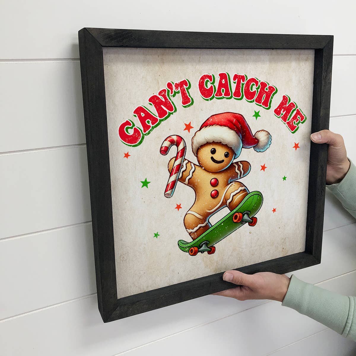 Cant Catch Me Gingerbread Skateboarder - Holiday Canvas Art