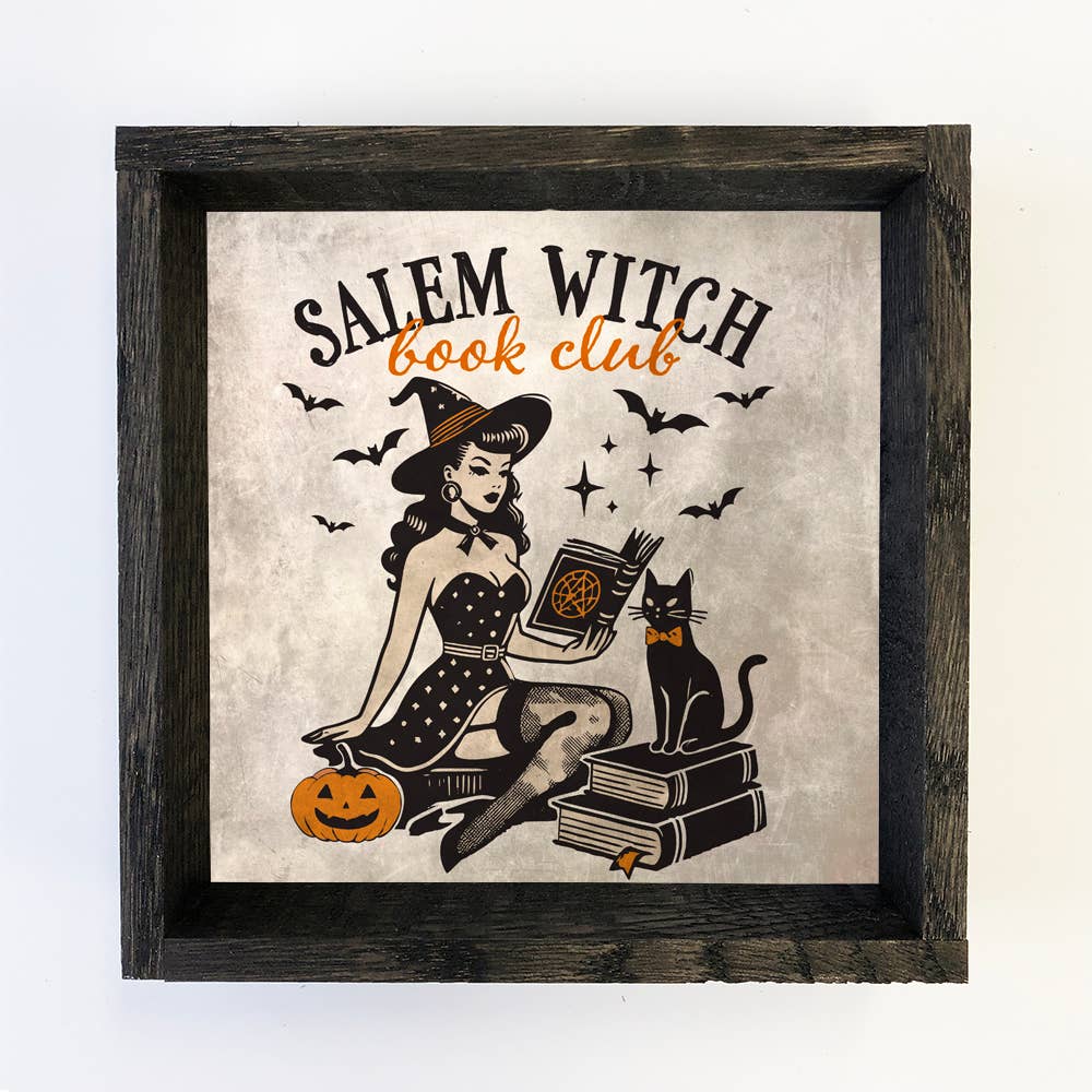 Salem Witch Book Club - Halloween Canvas Word Art - Framed