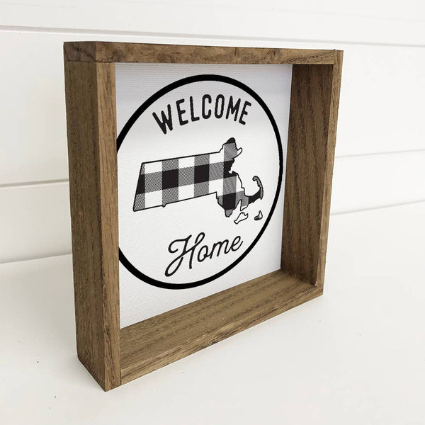 Massachusetts Wood Sign - Welcome Home Buffalo Plaid