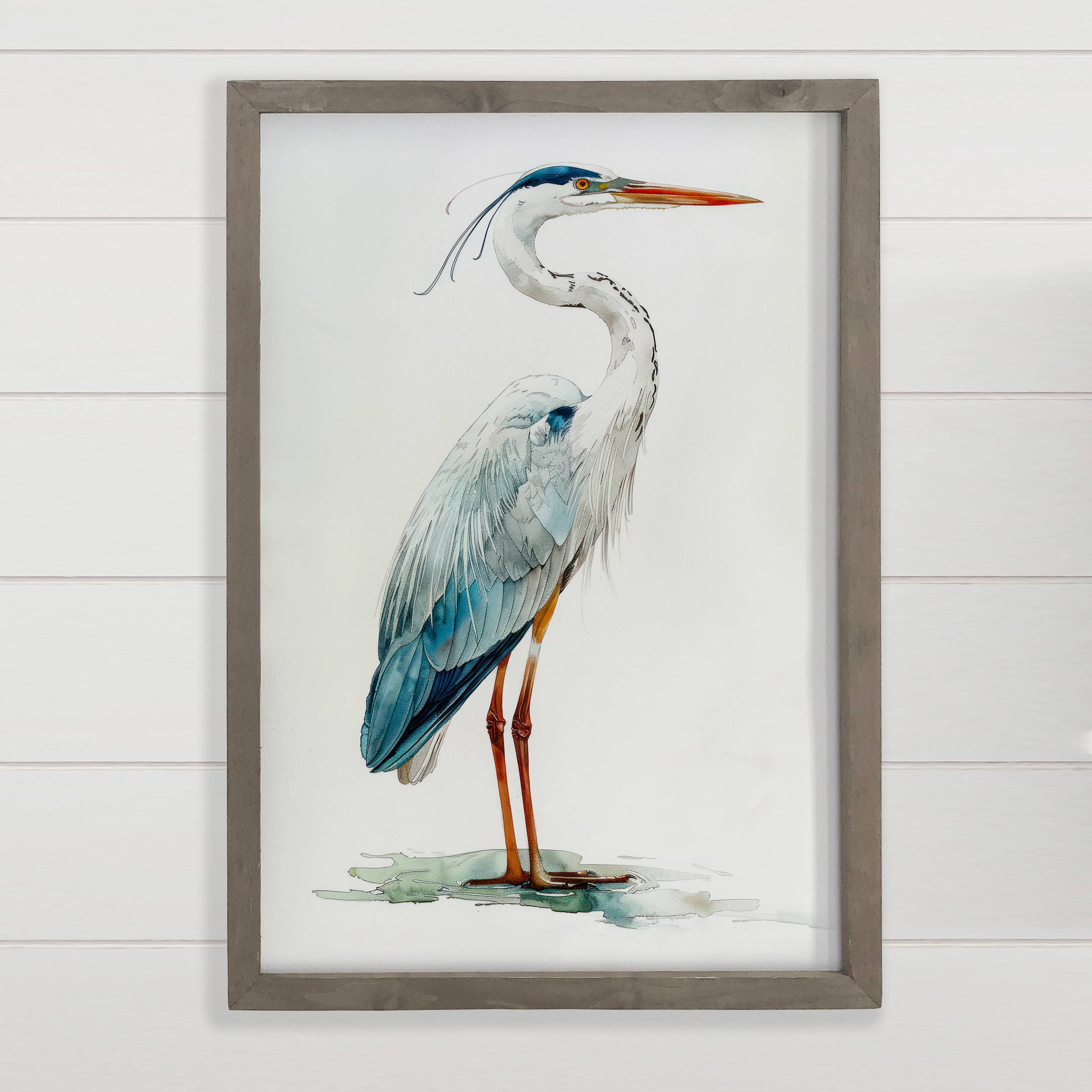 Blue Crane - Bird Canvas Wall Art - Wood Framed Wall Art