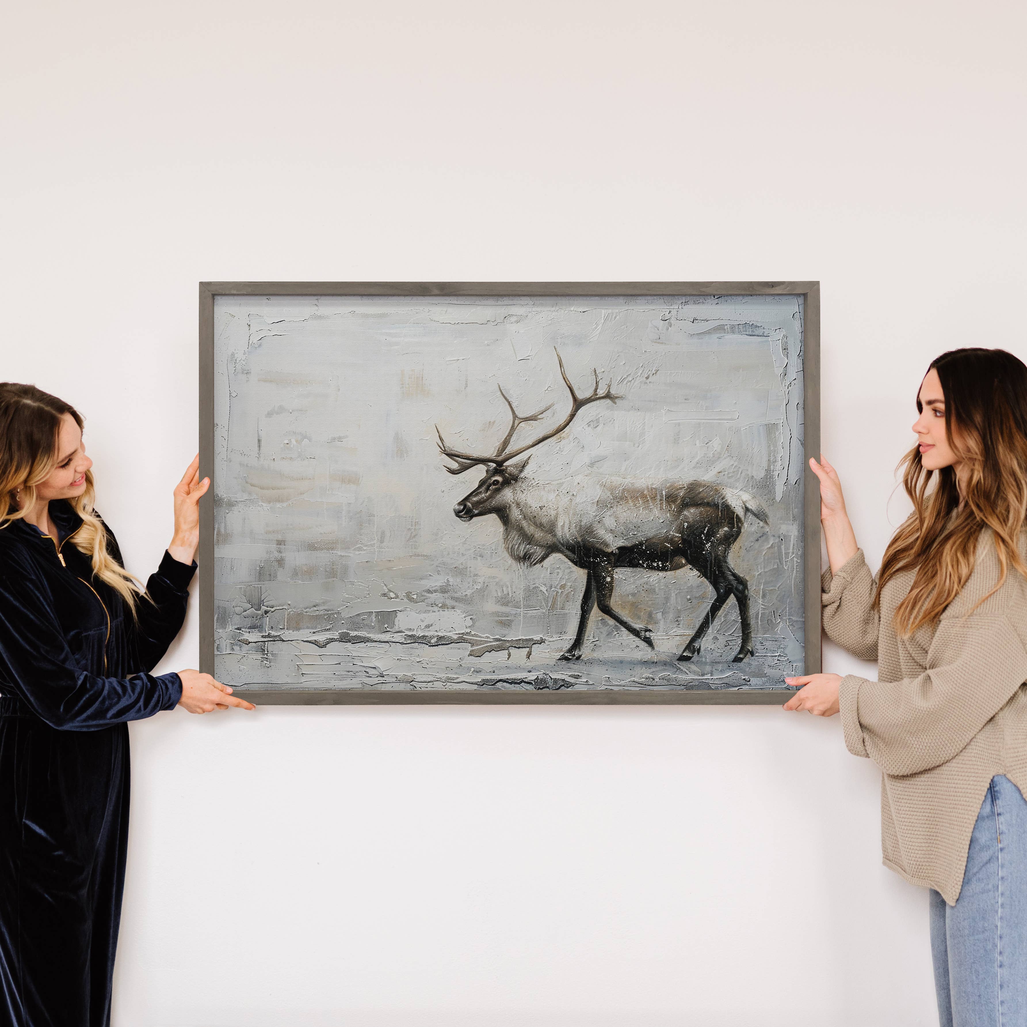 White Snow Reindeer - Winter Canvas Art - Wood Framed Art