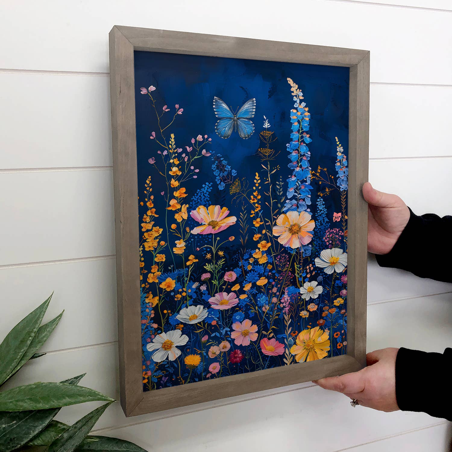 Blue Wildflowers - Cottage Wall Canvas Art - Wood Framed Art