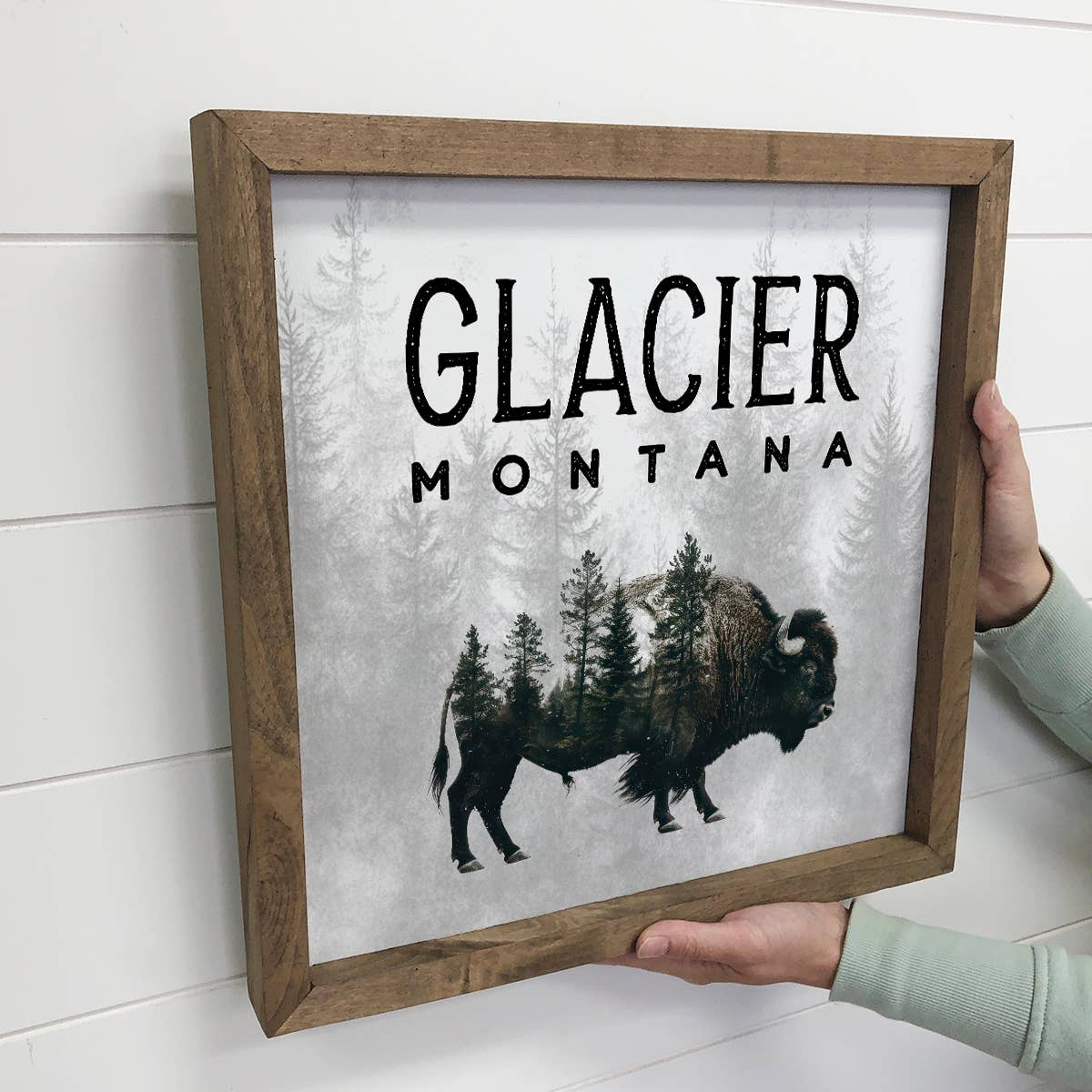 Bison Pine Trees Custom Destination - Custom Canvas Art