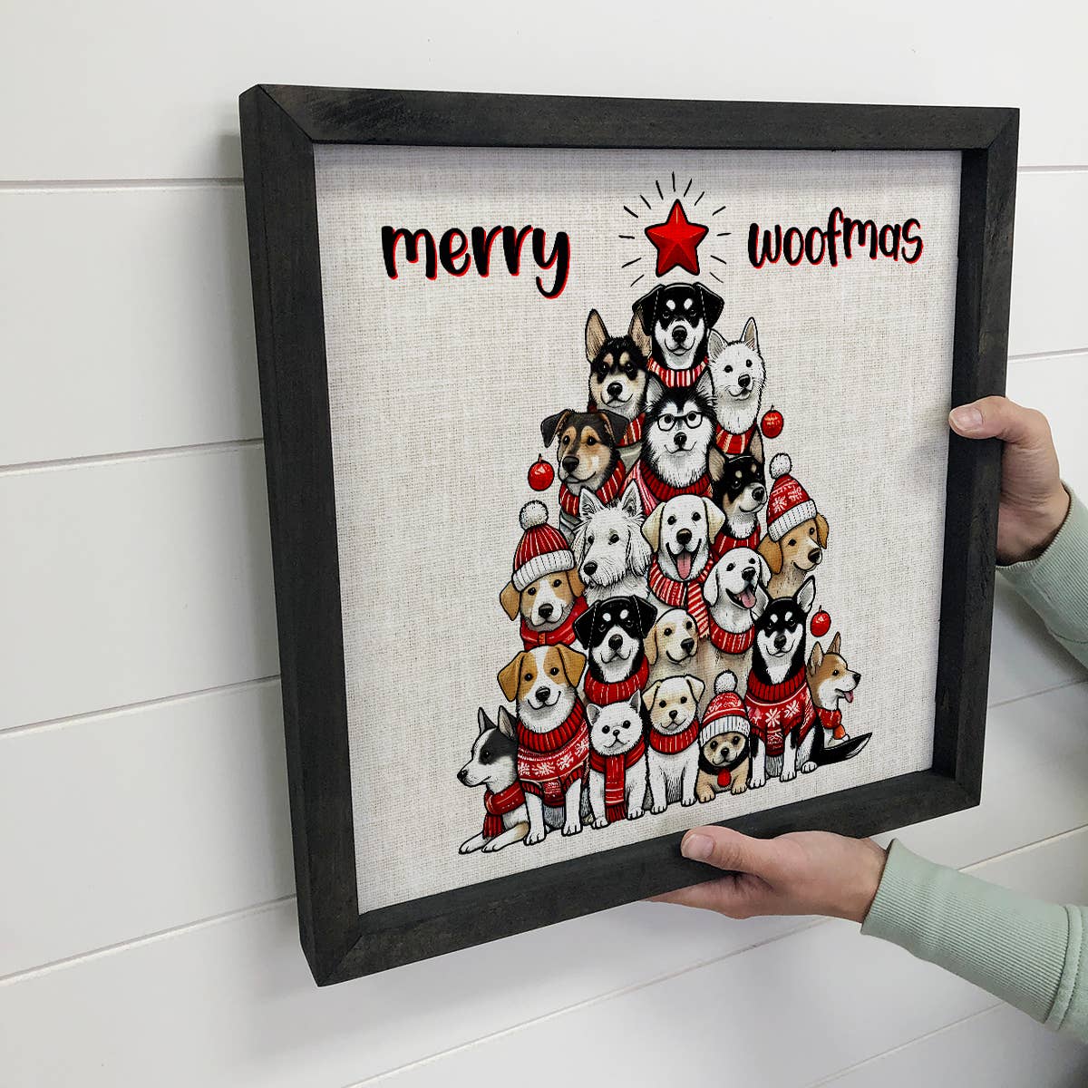 Merry Woofmas - Dog Christmas Canvas Art - Wood Framed