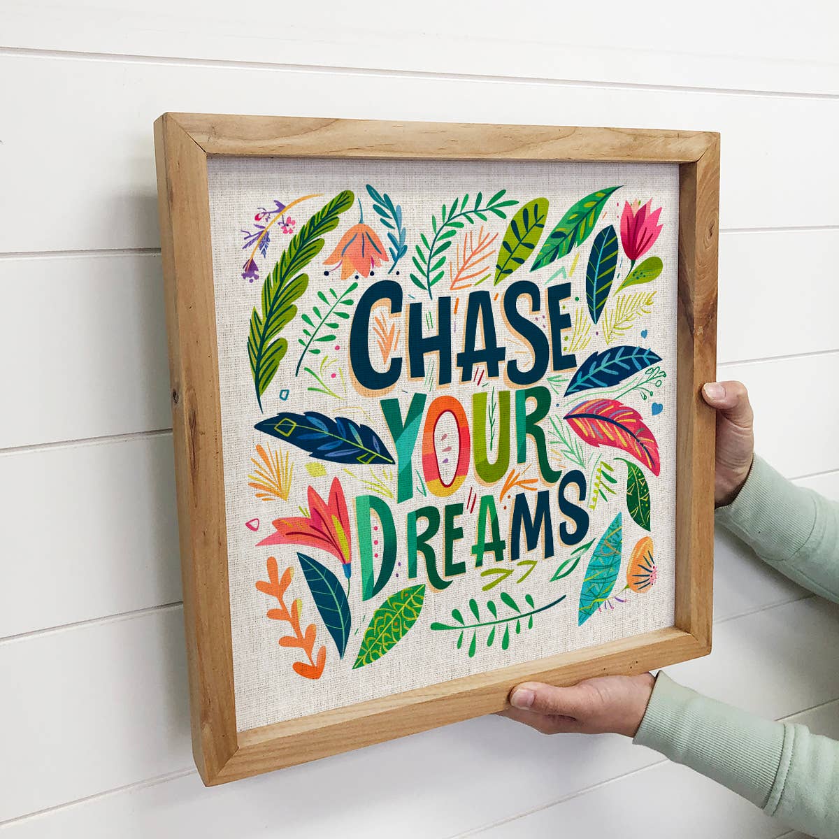 Chase Your Dreams Colorful Flowers - Flower Word Art - Frame