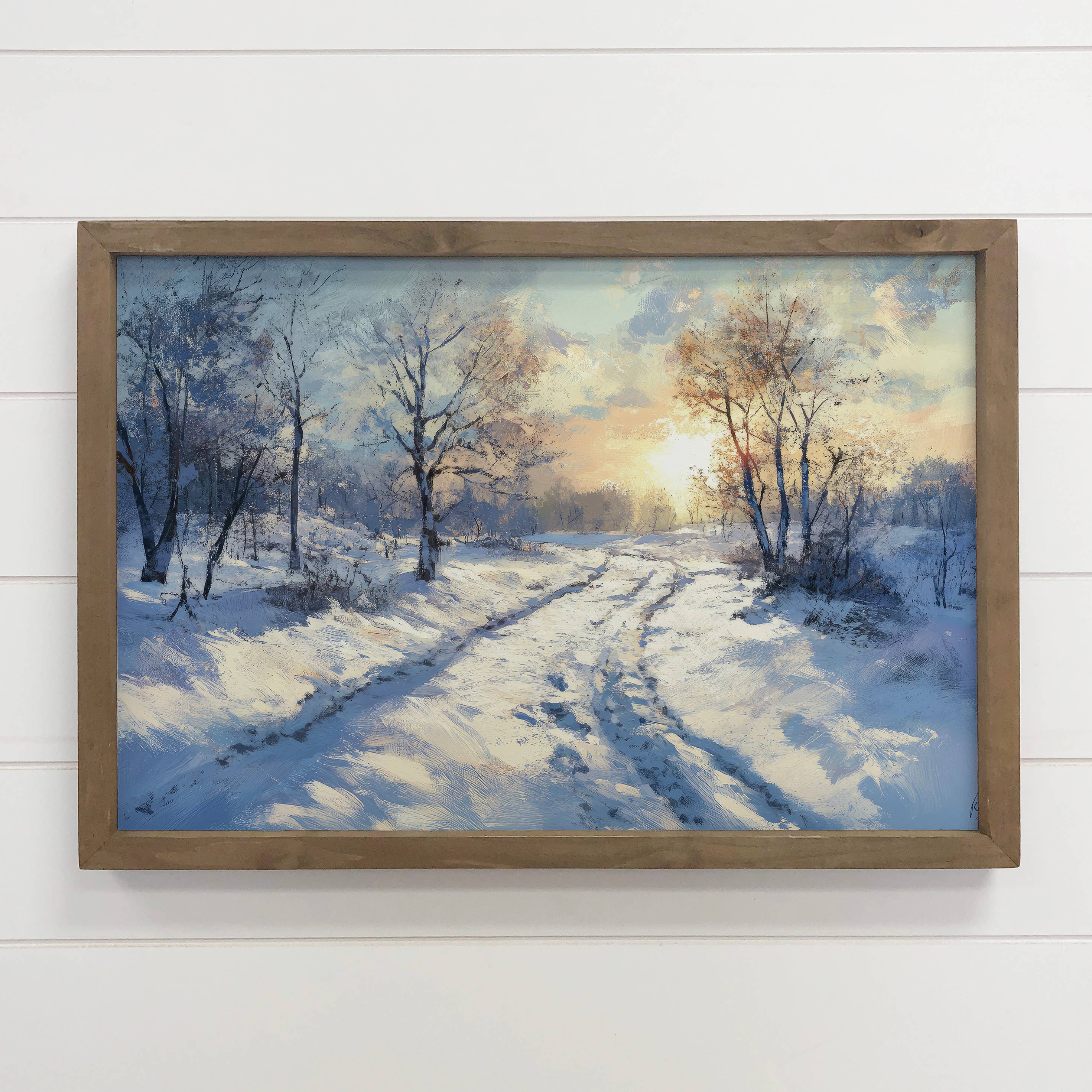 Winter Country Road - Mountain Lodge Canvas Art - Framed Art