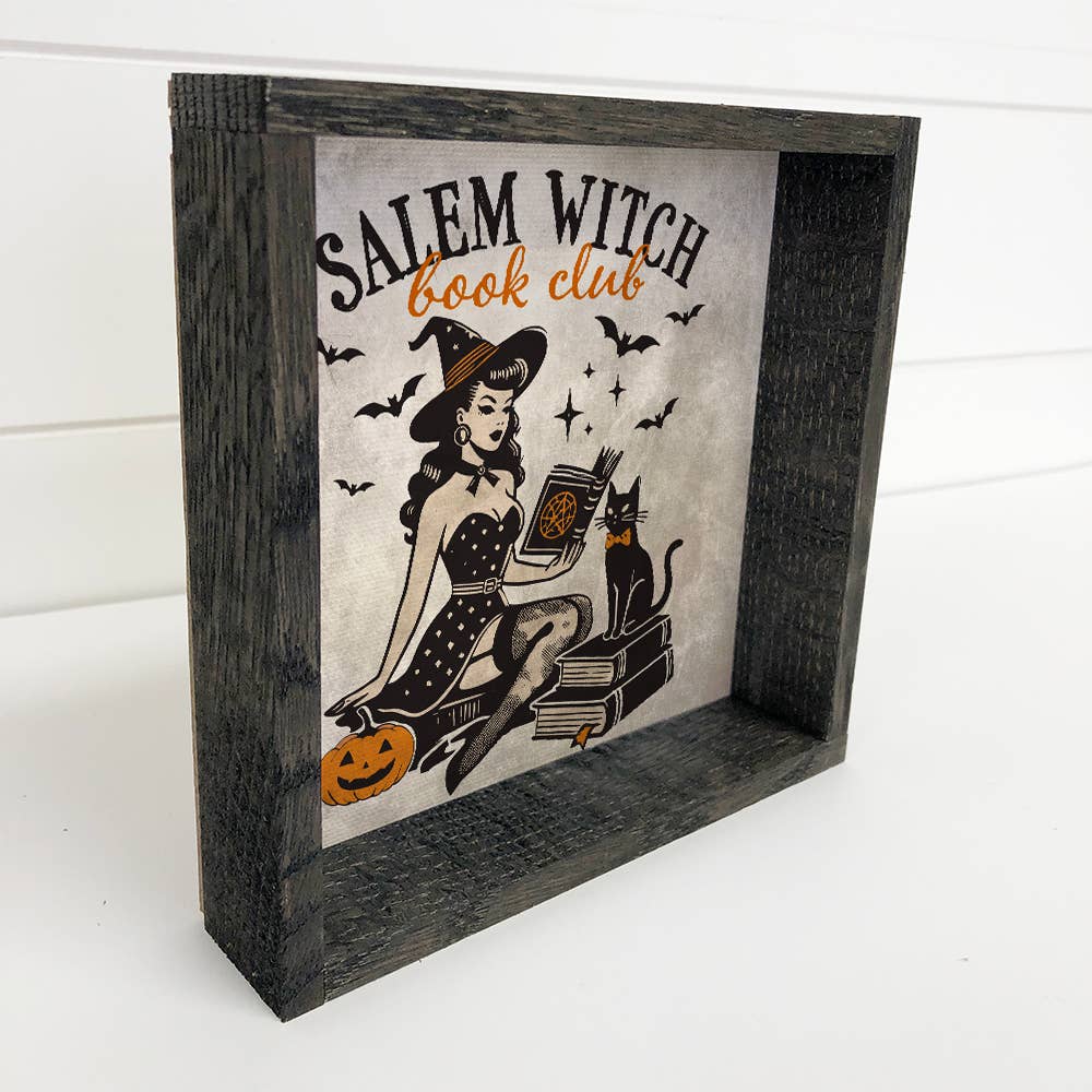 Salem Witch Book Club - Halloween Canvas Word Art - Framed