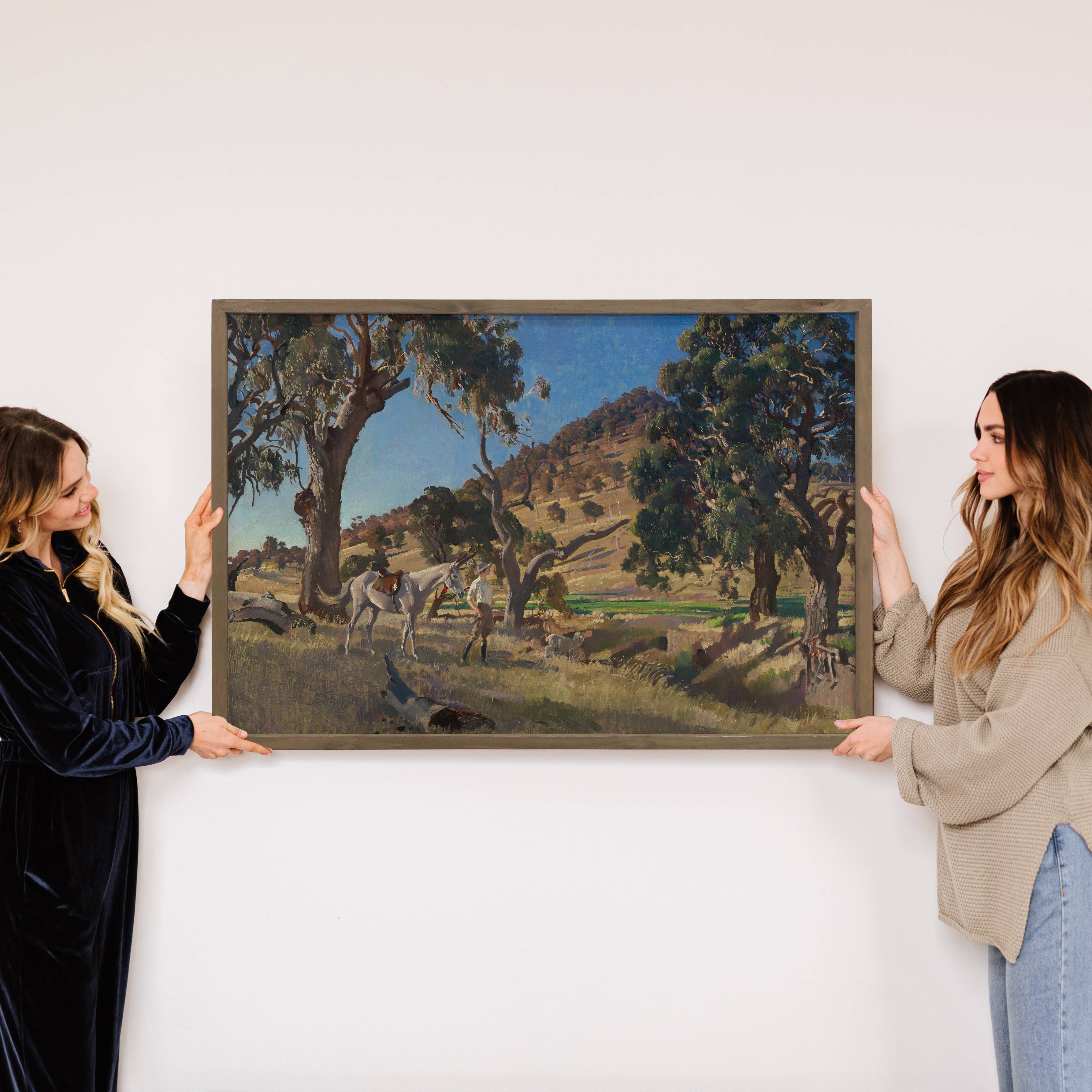 Outback Girl - Horseback Rider in Outback Canvas Art - Frame