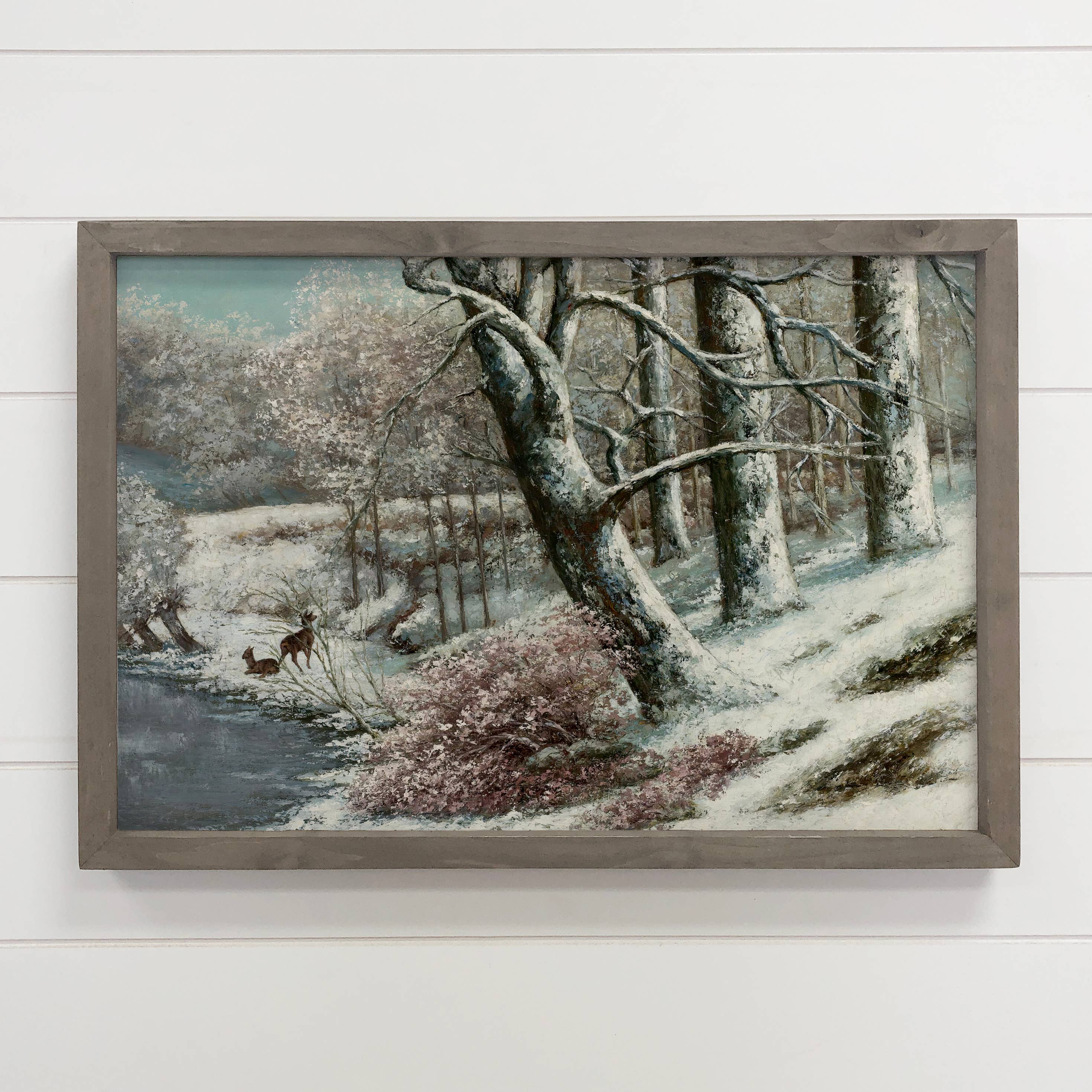 Winter Forest Little Deer - Mountain Lodge Canvas Art -