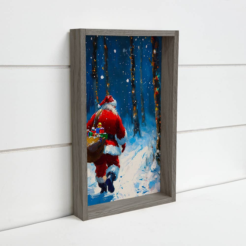 Santa Claus Walking in the Snow - Christmas Canvas Art