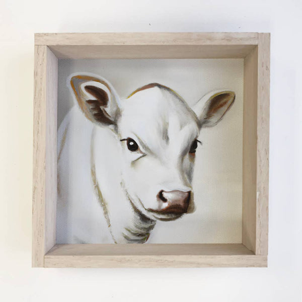 White Cow Calf - Classic Farm Animal Painting - Cow Painting