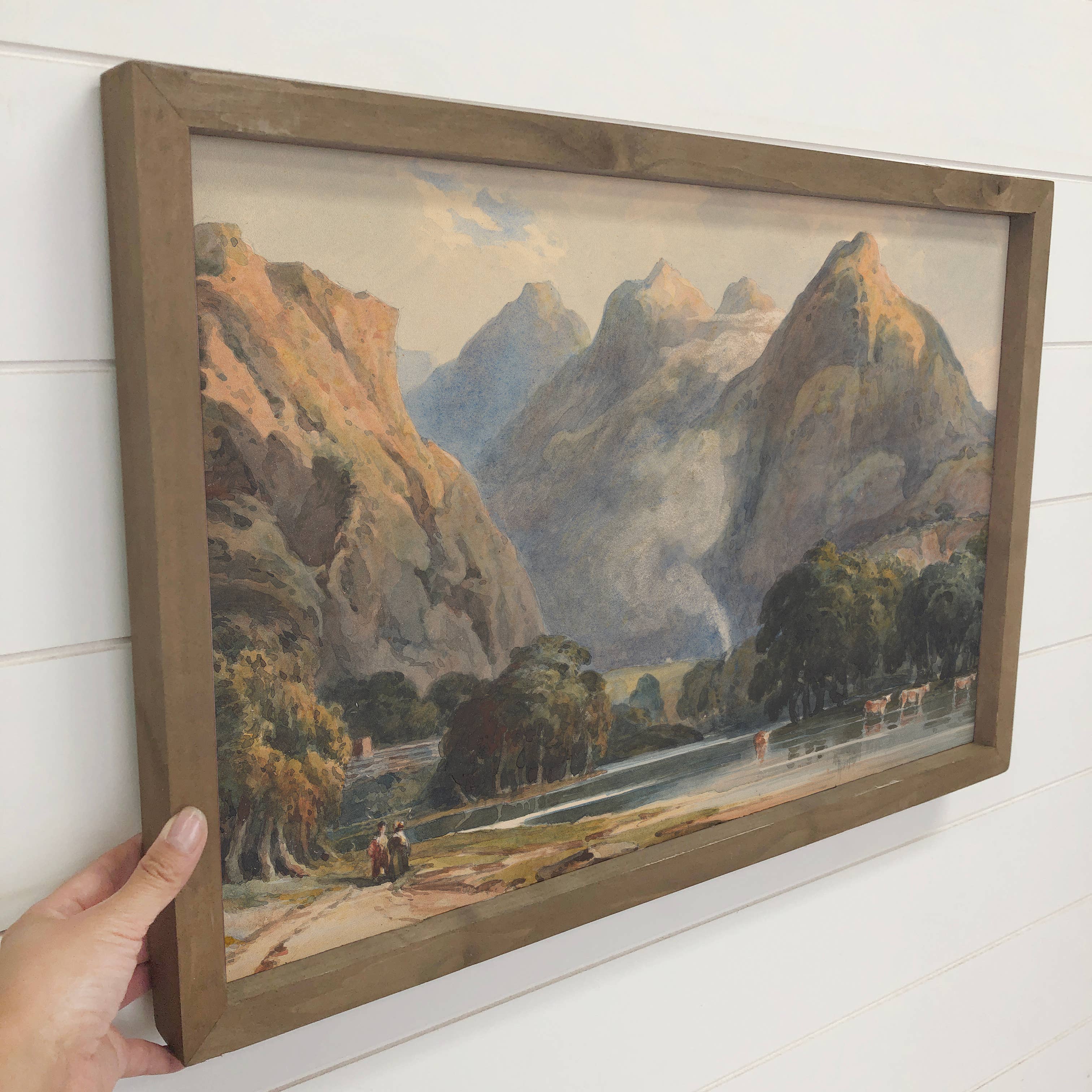 Cows in the Mountains - Cow Canvas Wall Art - Wood Framed