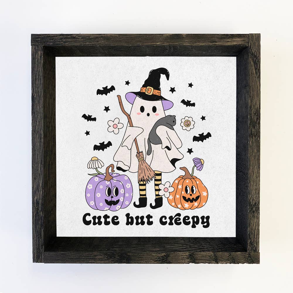 Cute But Creepy Ghost Witch - Halloween Canvas Art - Framed