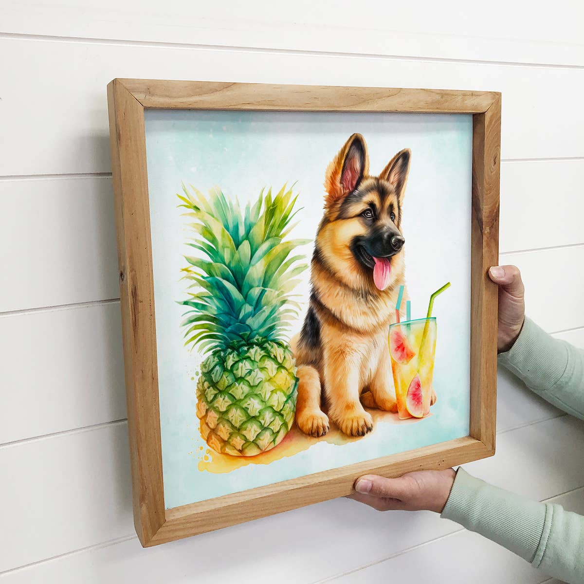 Summer German Shepherd Dog Small Canvas Sign- Pineapple