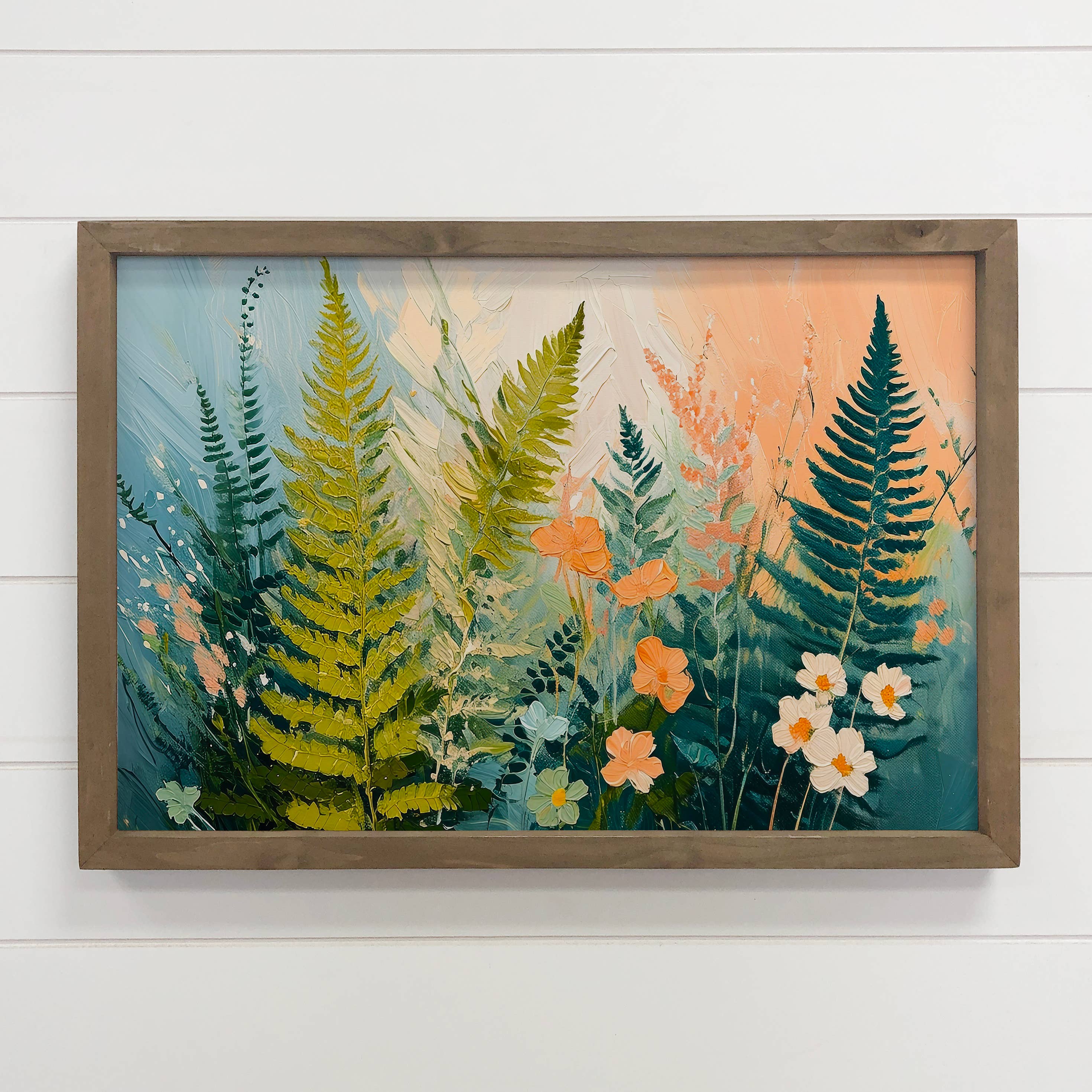 Ferns and Flowers - Flower Canvas Art - Wood Framed Artwork