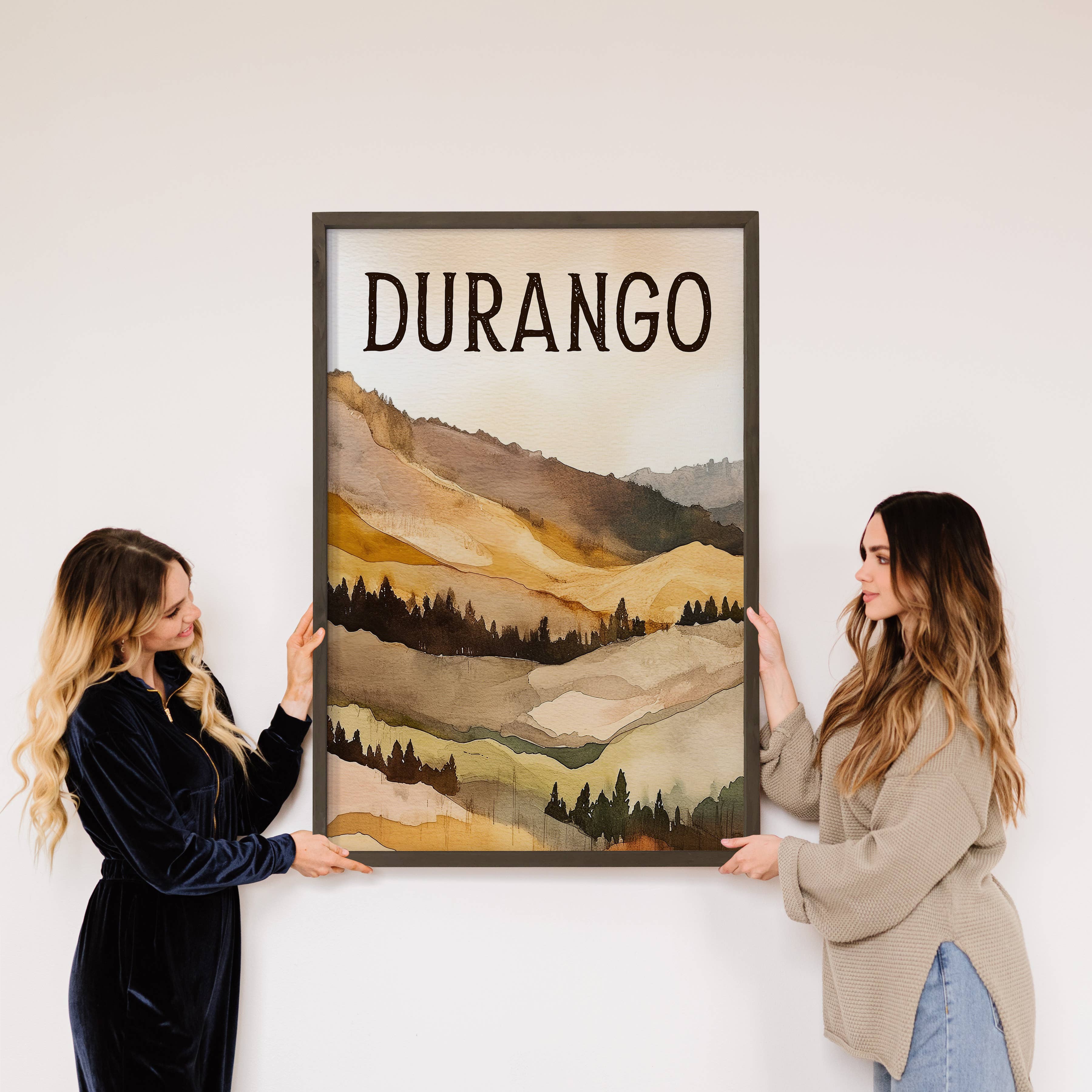 Custom Tan Mountains - Durango Custom Sign - Wood Framed Art