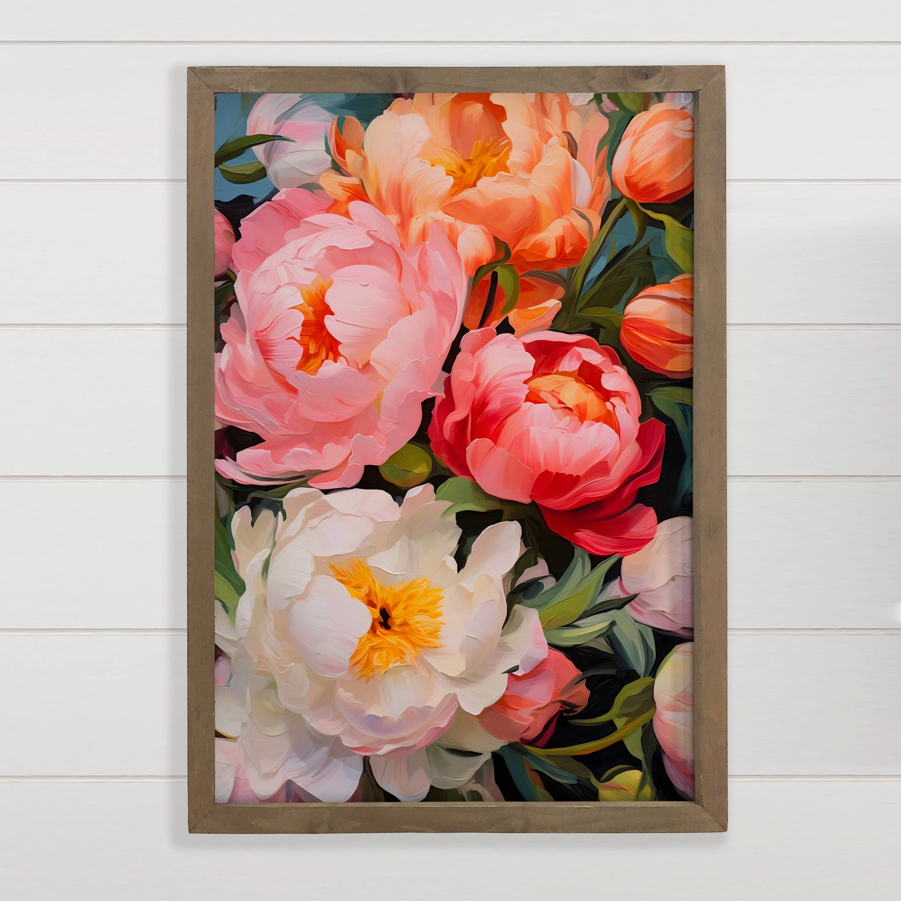 Colorful Peonies -Flower Canvas Wall Art - Wood Framed