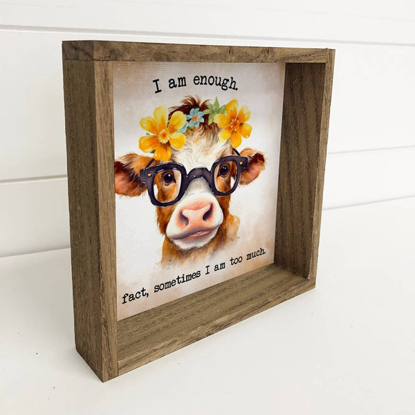 I Am Enough Cow - Cute Animal Canvas Art - Farmhouse Decor