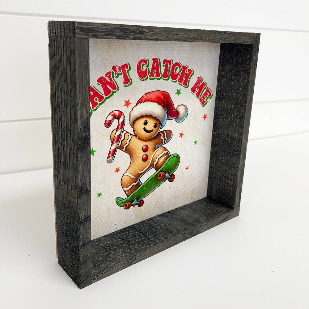 Cant Catch Me Gingerbread Skateboarder - Holiday Canvas Art