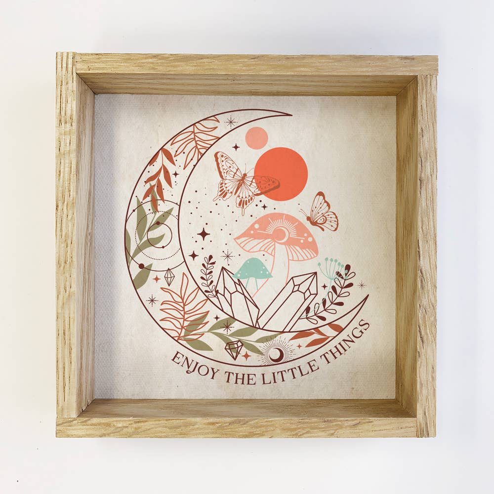 Boho Enjoy The Little Things Moon Mushrooms - Boho Wall Art