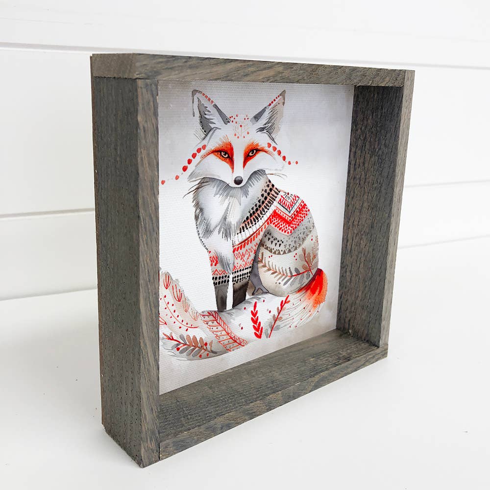 Scandi Watercolor Winter Fox - Fox Canvas Art - Wood Framed