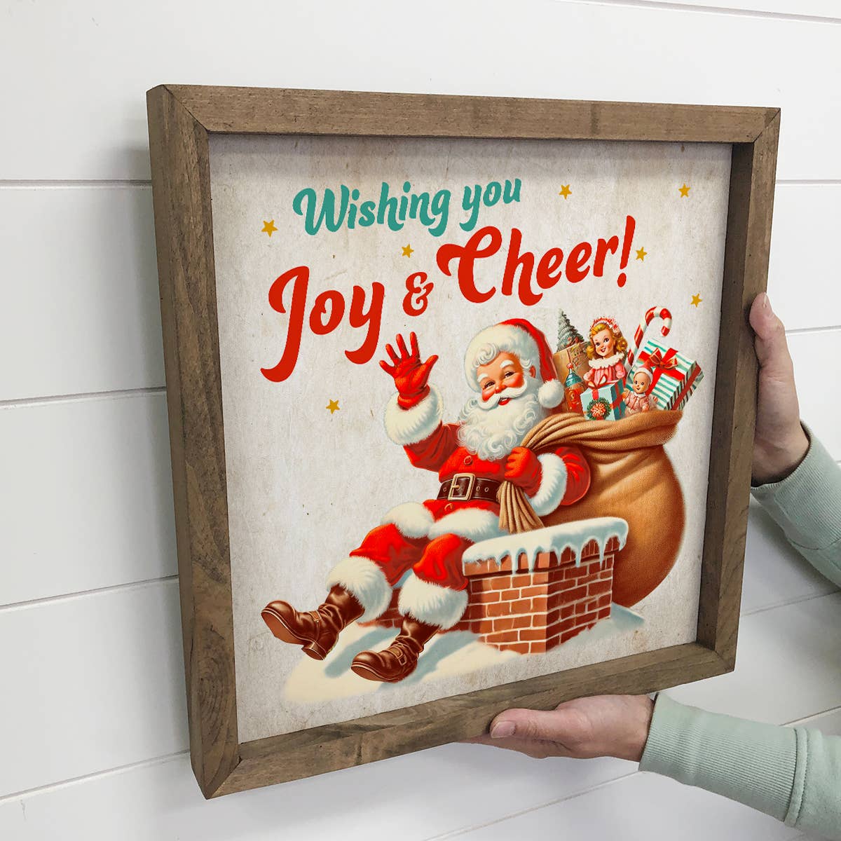 Vintage 1950's Wishing You Joy and Cheer Santa - Framed Art