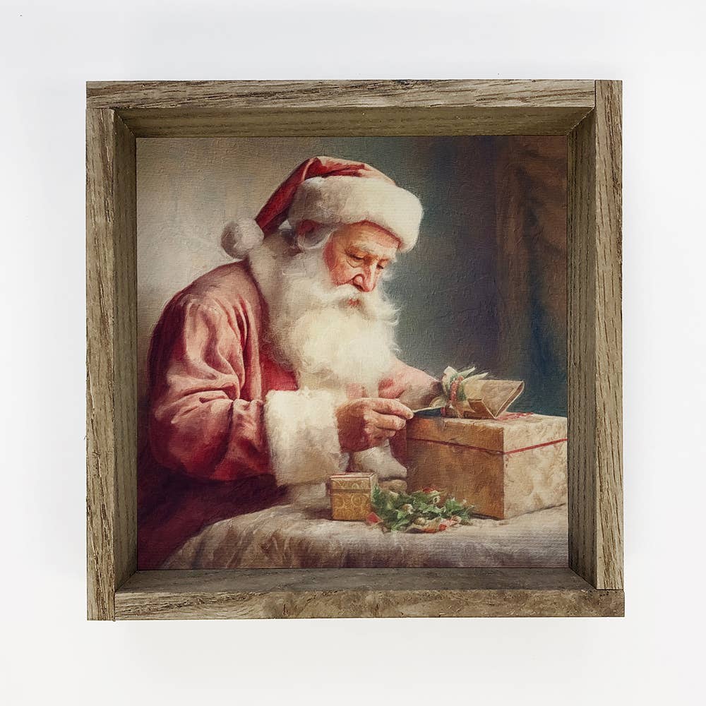 Set of 8 Vintage Santa Art Framed Boxed Signs