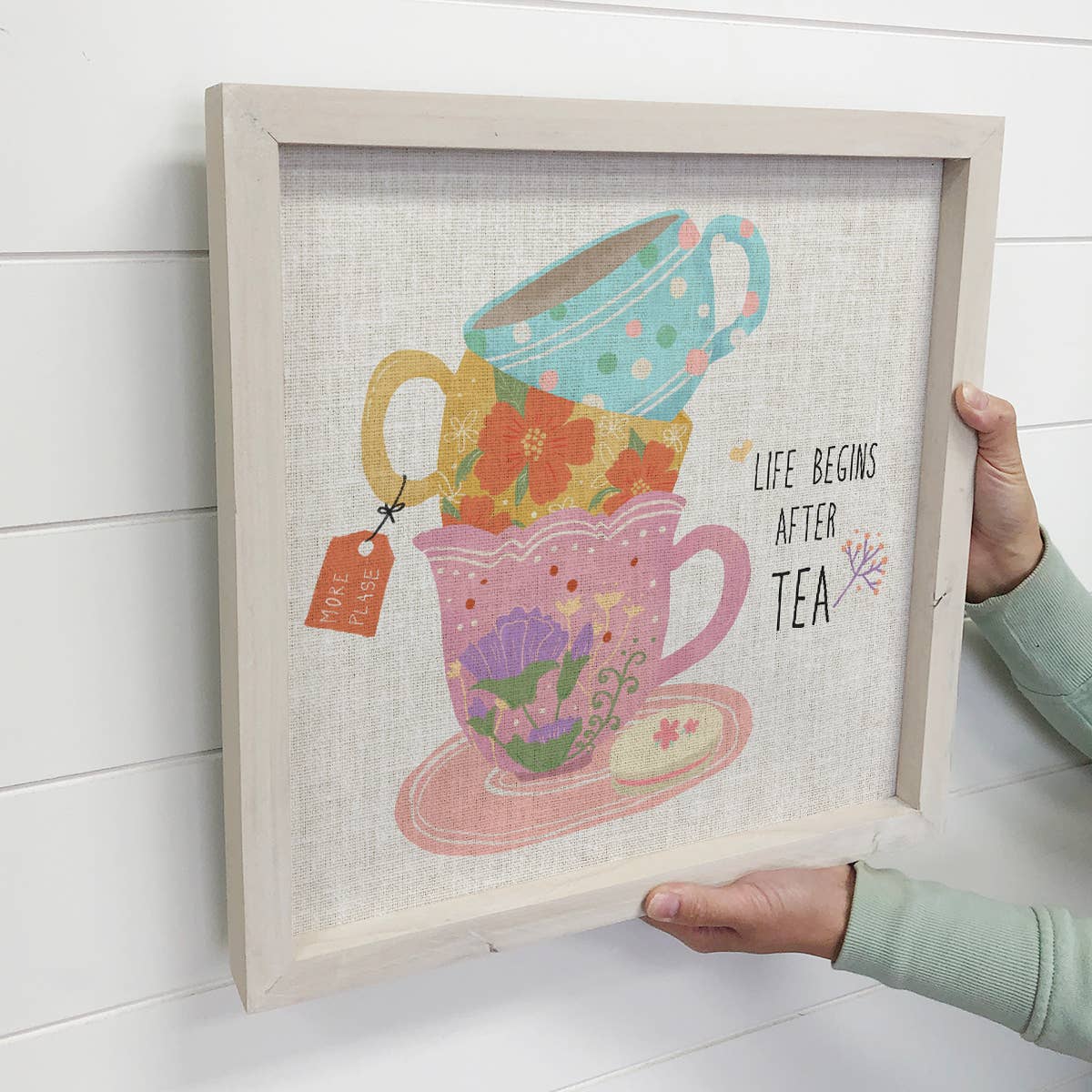 Folksy Life Begins After Tea - Tea Cup Canvas Art - Framed
