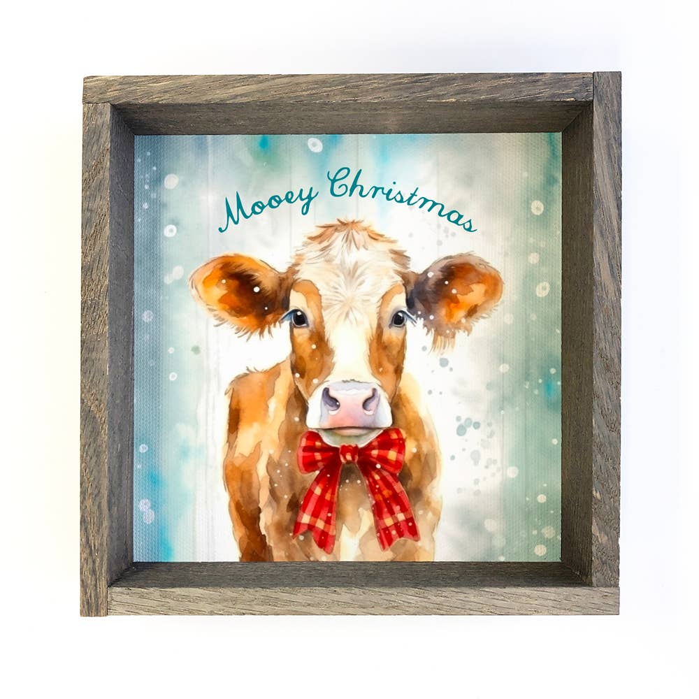 Mooey Christmas - Cute Holiday Animal Wall Art - Wood Framed
