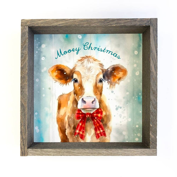 Mooey Christmas - Cute Holiday Animal Wall Art - Wood Framed