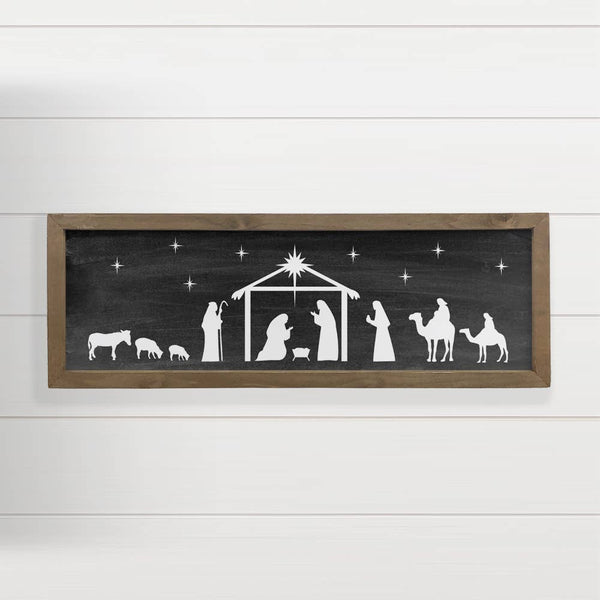 Black Long Nativity Silhouette Wood Sign for Christmas