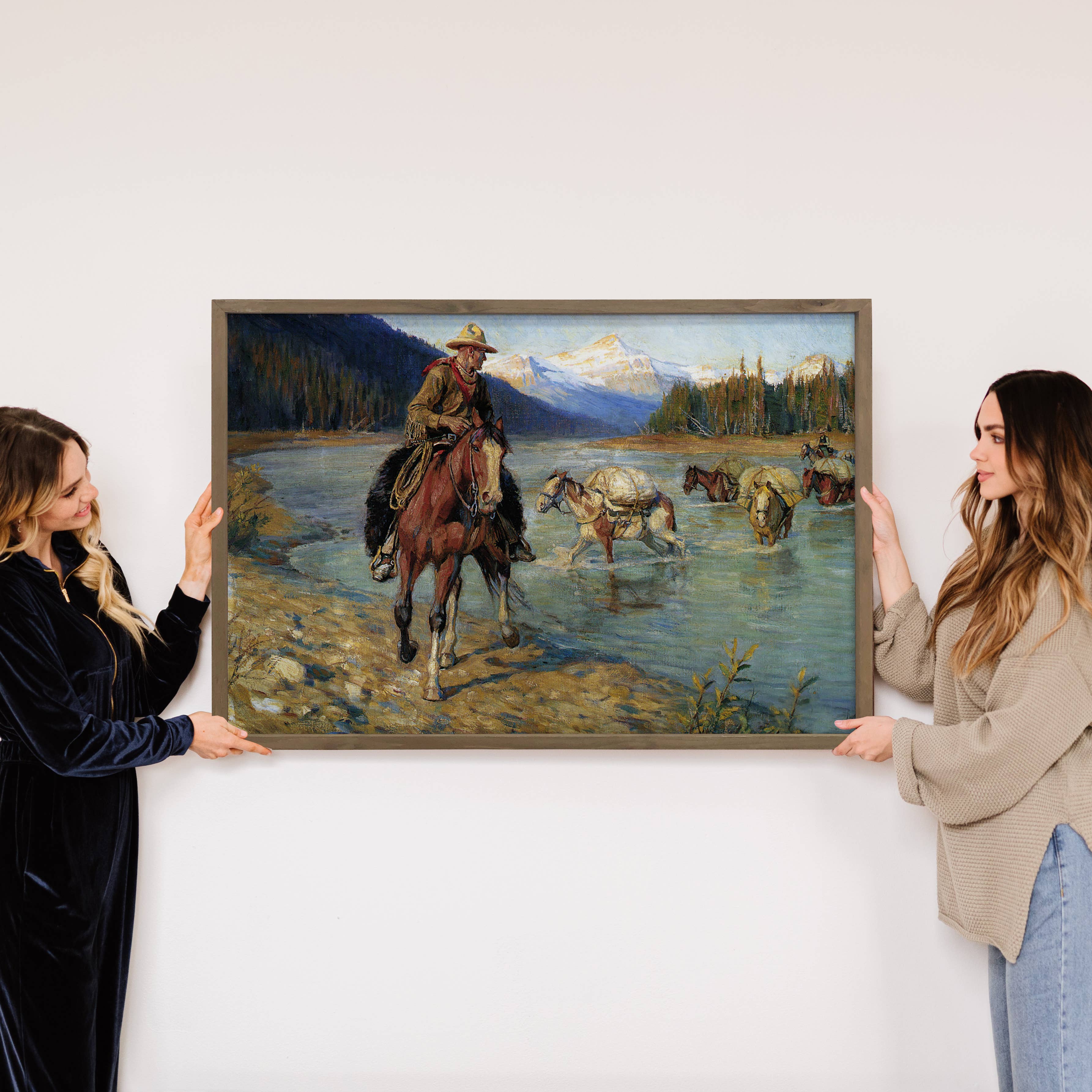 The Pack Train - Cowboy Canvas Art - Wood Framed Decor