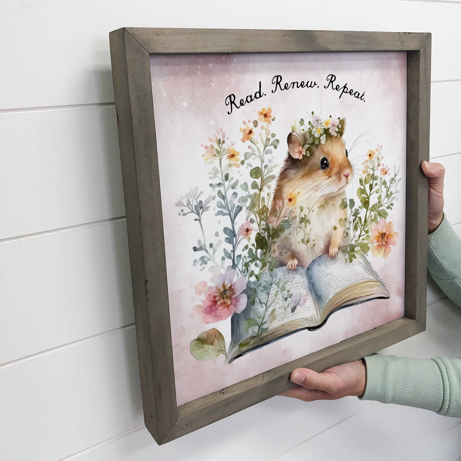 Read Renew Mouse Book - Cute Spring Mouse Canvas Art