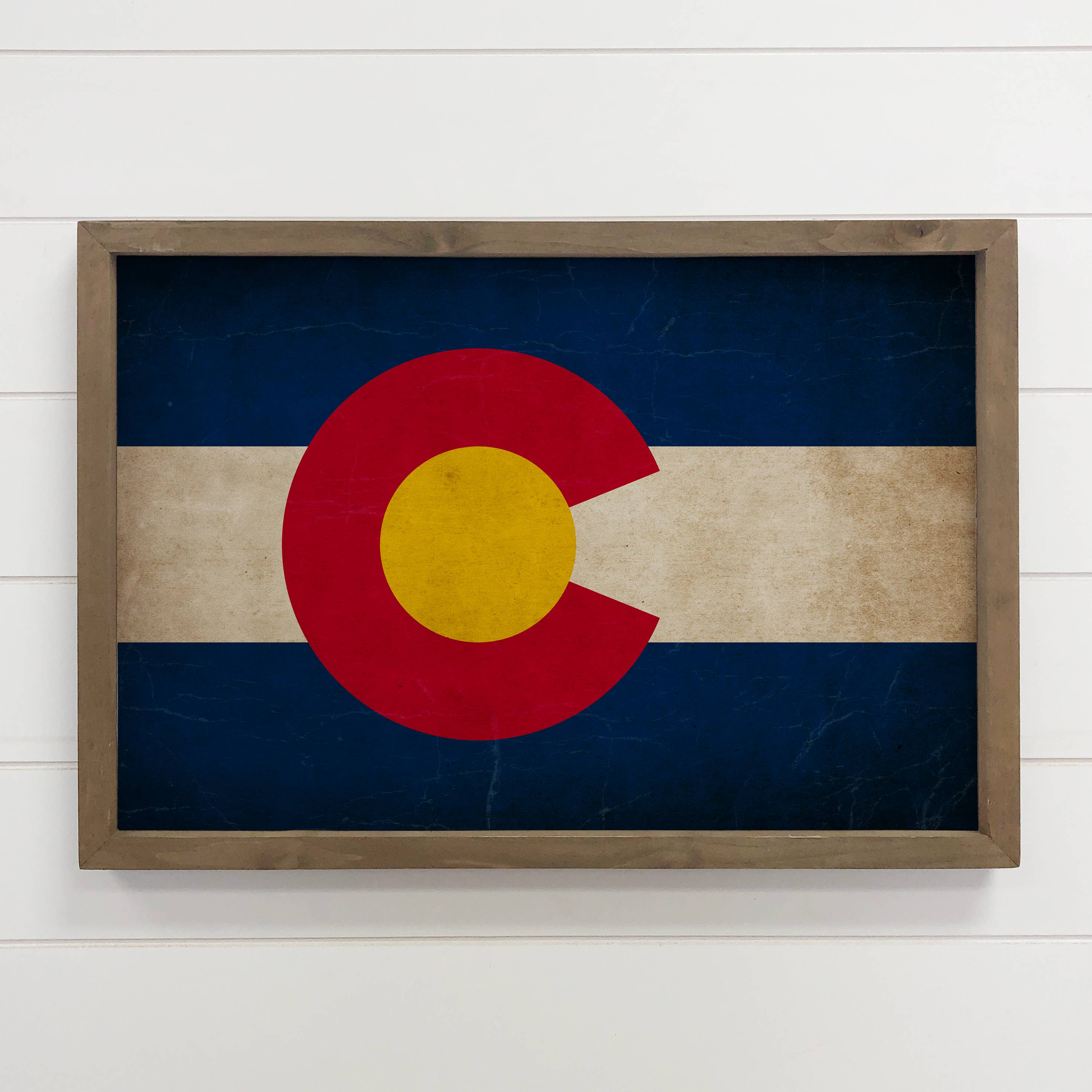 Colorado Vintage Flag-Any State Framed Canvas Art Wood Sign