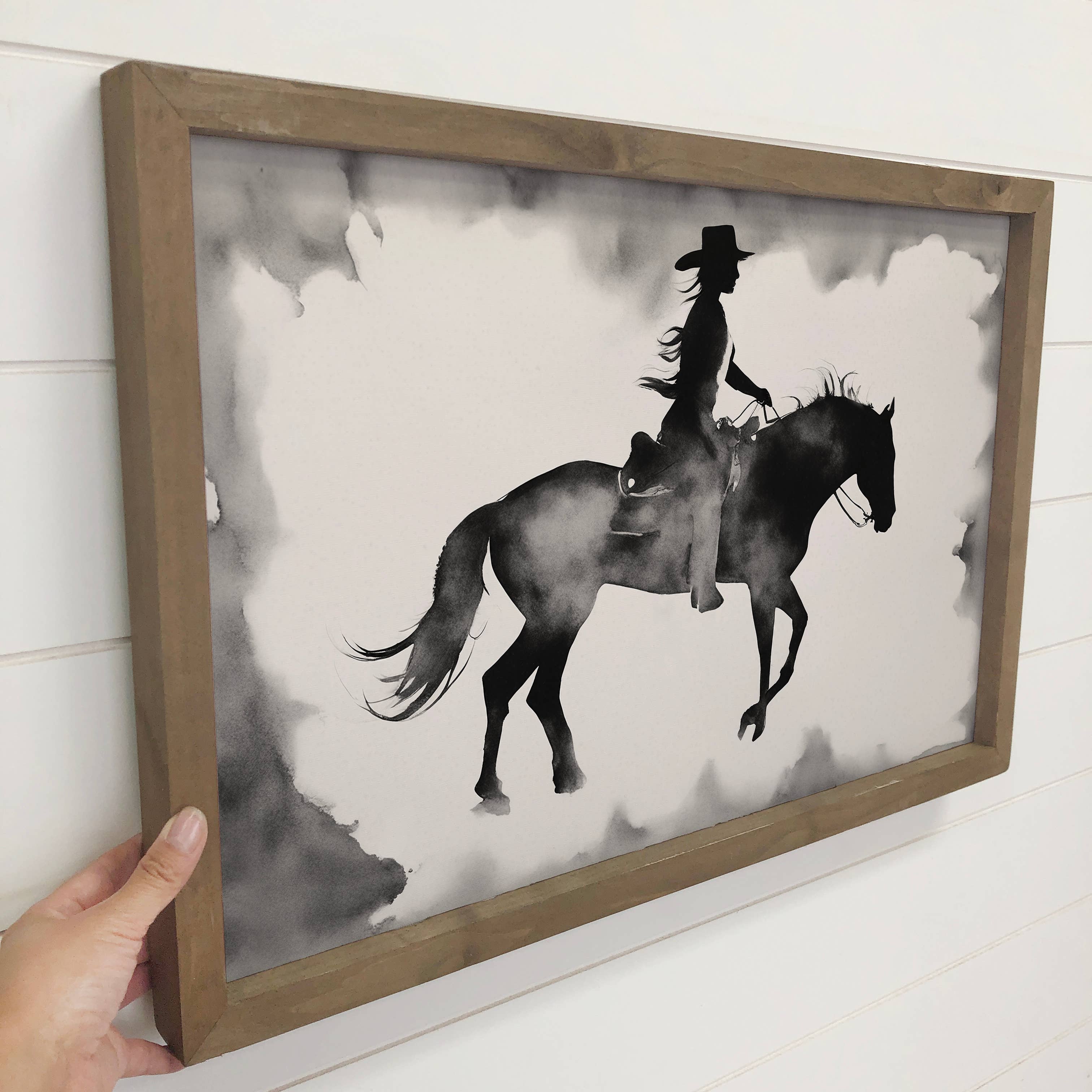 Cowgirl Silhouette - Cowgirl Canvas Art - Wood Framed Decor