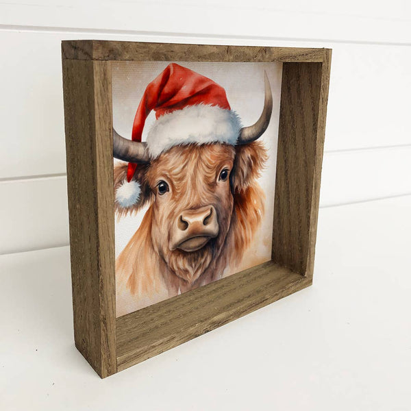Highland Cow Santa Hat - Cute Holiday Animal Canvas Art